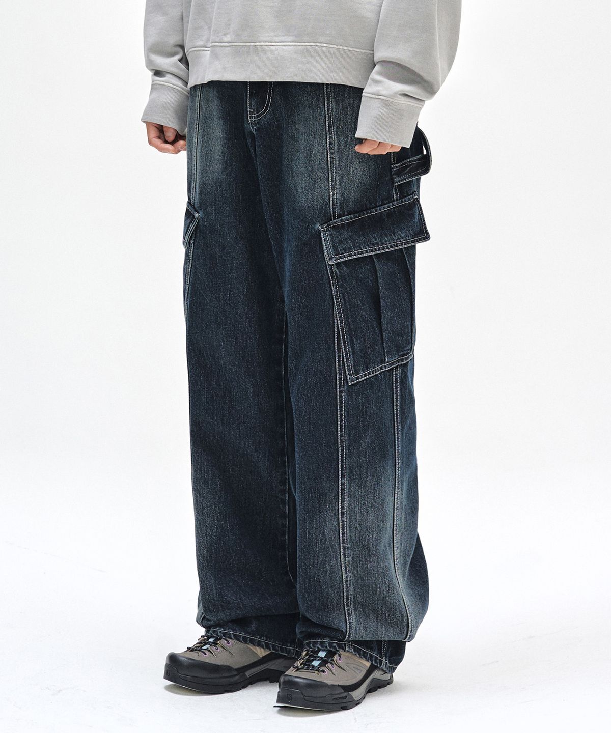 데케트(DECET) Cargo Carpenter Wide Jeans DCPT042DBlueA