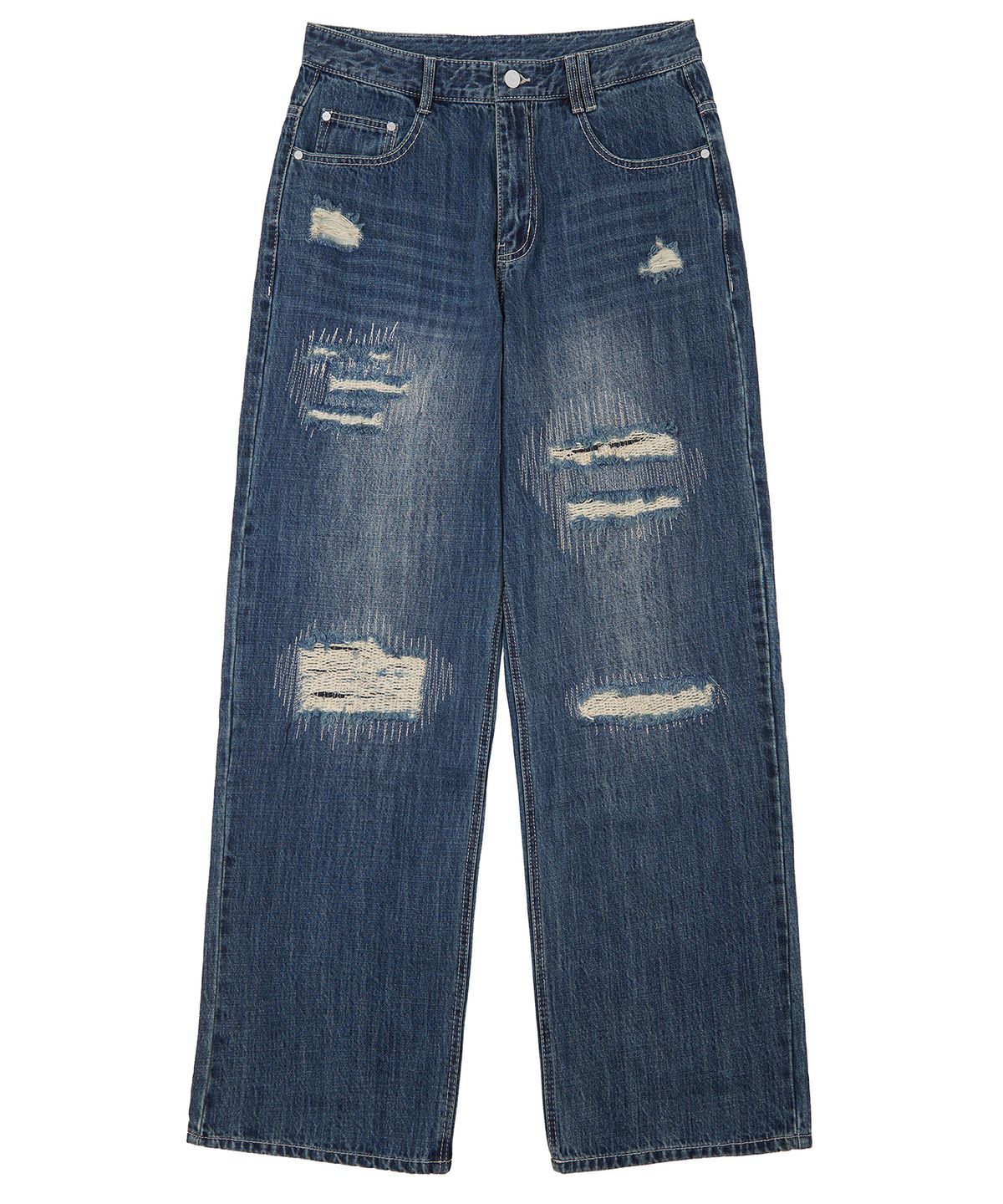 데케트(DECET) Patched Damage Wide Jeans DCPT047BlueB