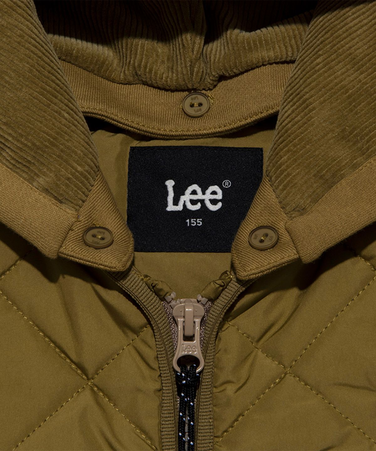 리 키즈(LEE KIDS) 레귤러핏 다이아퀼팅 후드 패딩 점퍼 카키 LK2403JU07KH
