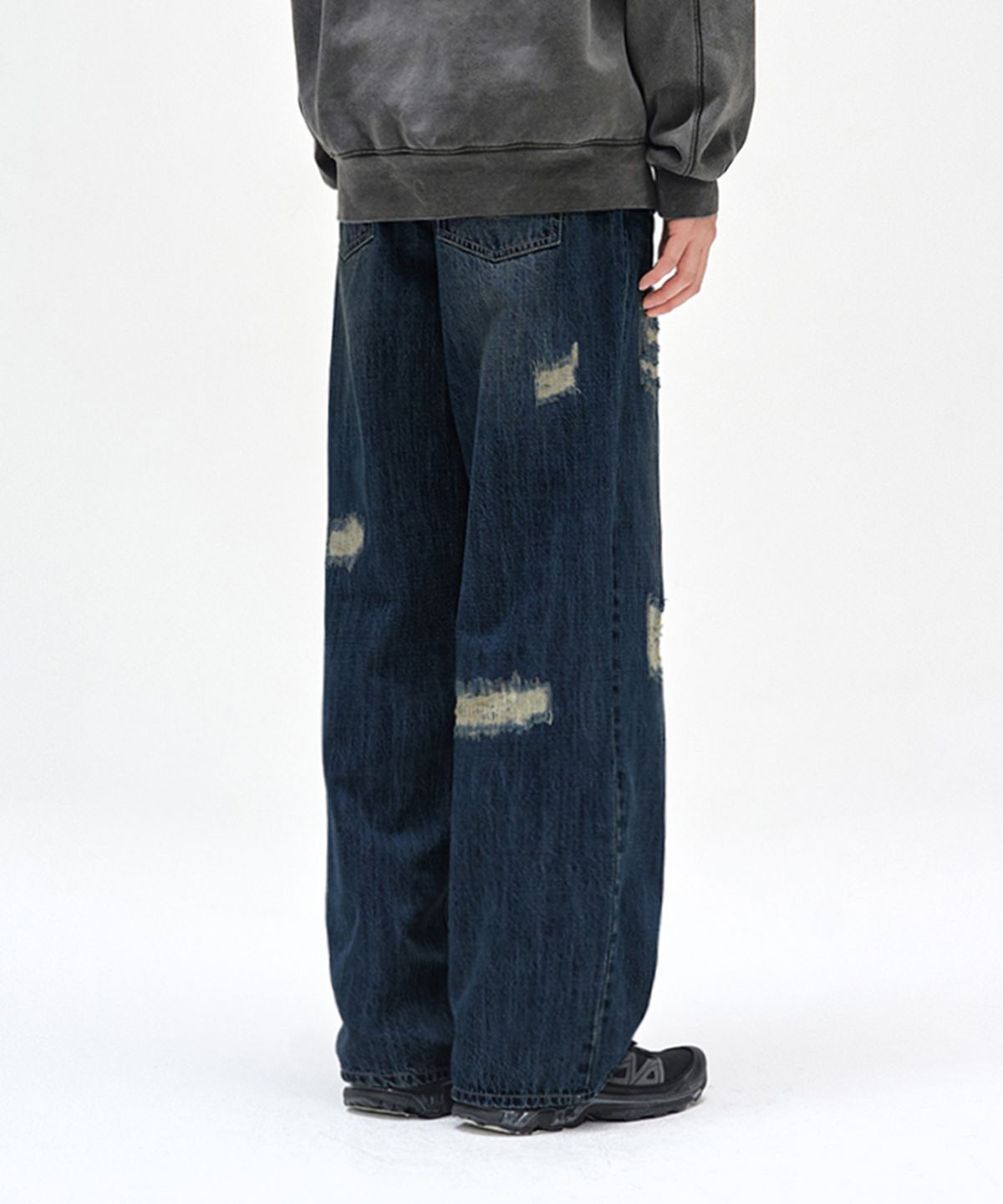 데케트(DECET) Patched Damage Wide Jeans DCPT047DBlueB