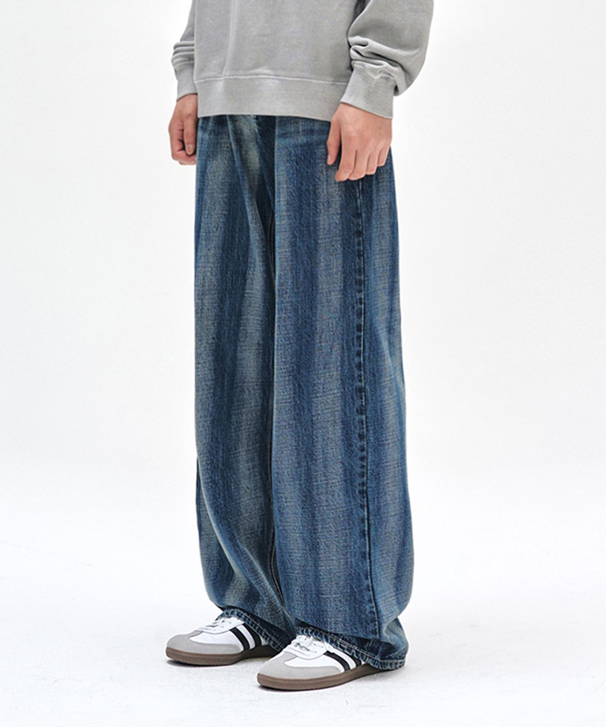 데케트(DECET) Stripe Bleach Wide Jeans DCPT049BlueB