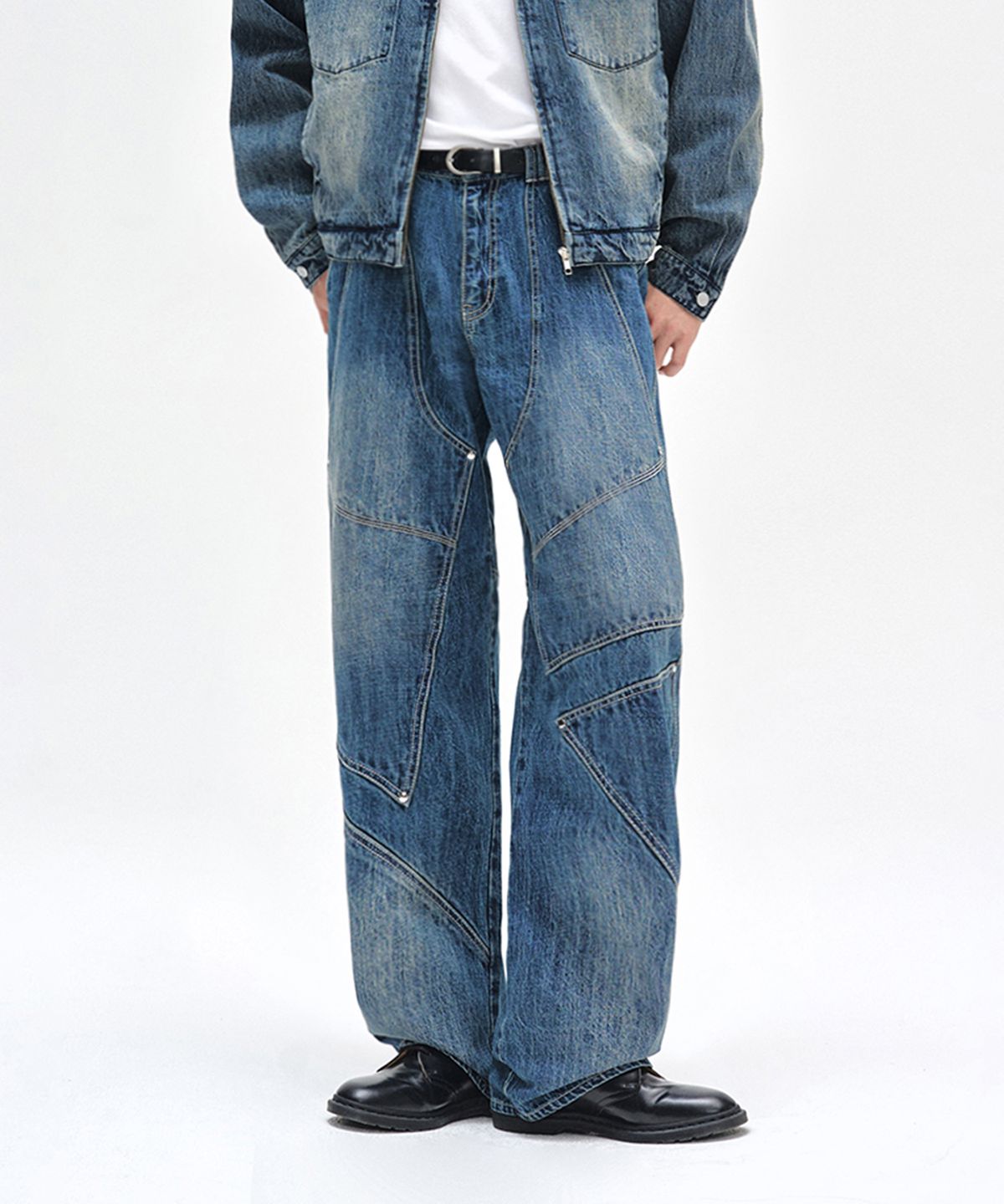 데케트(DECET) Pached Rivet Wide Jeans DCPT050BlueA
