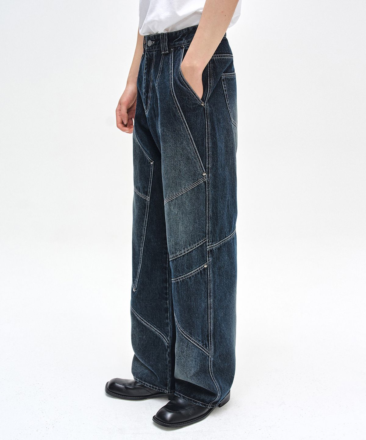 데케트(DECET) Pached Rivet Wide Jeans DCPT050DBlueA