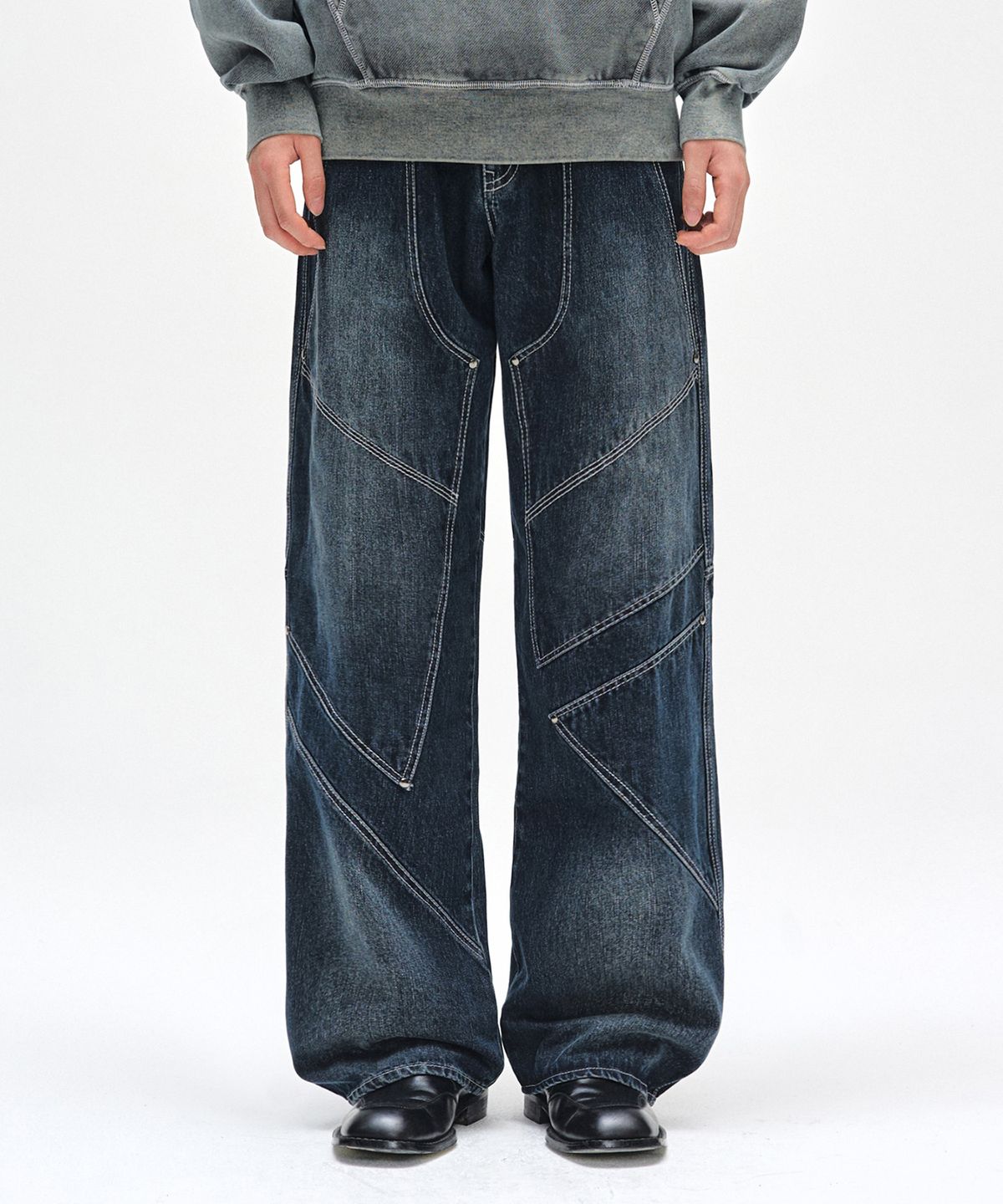 데케트(DECET) Pached Rivet Wide Jeans DCPT050DBlueA