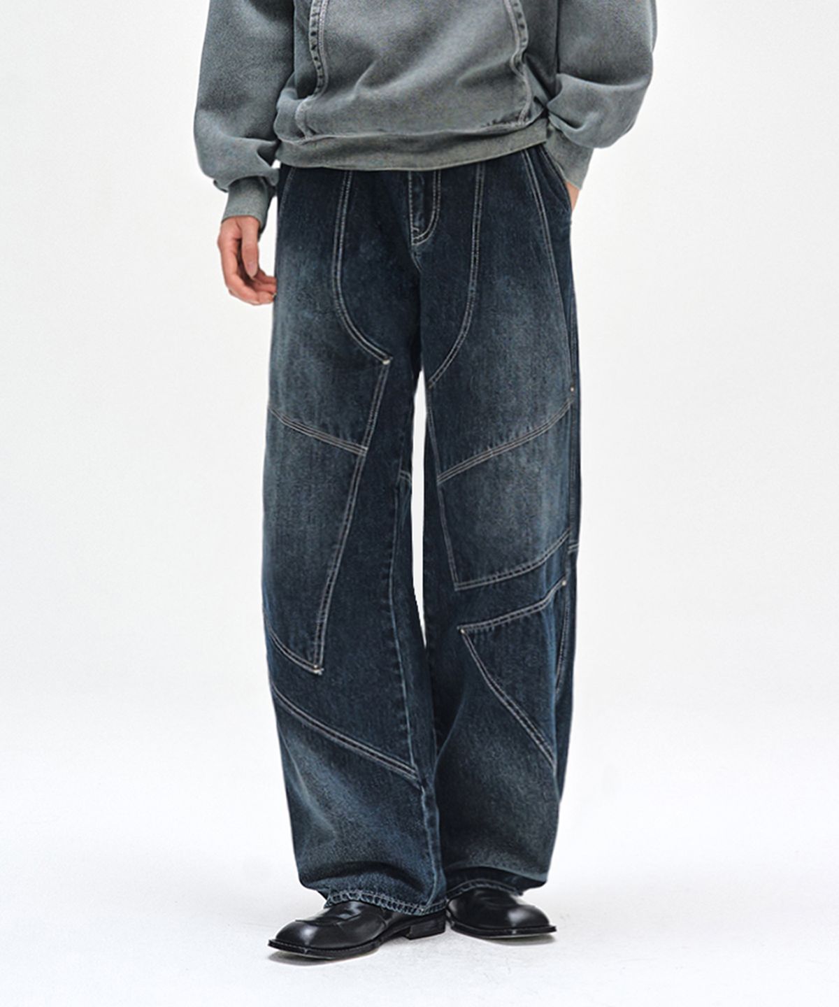 데케트(DECET) Pached Rivet Wide Jeans DCPT050DBlueA