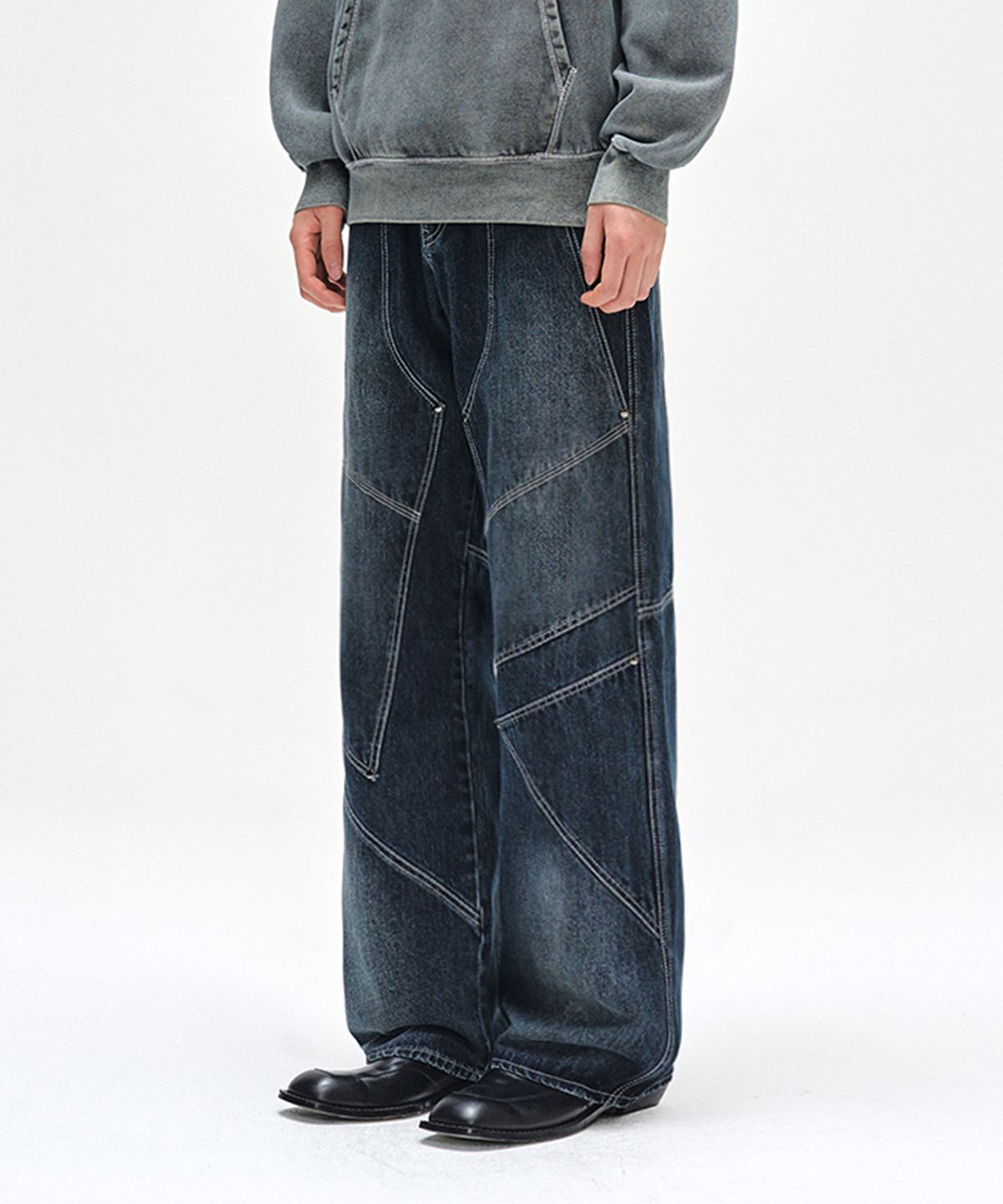 데케트(DECET) Pached Rivet Wide Jeans DCPT050DBlueA