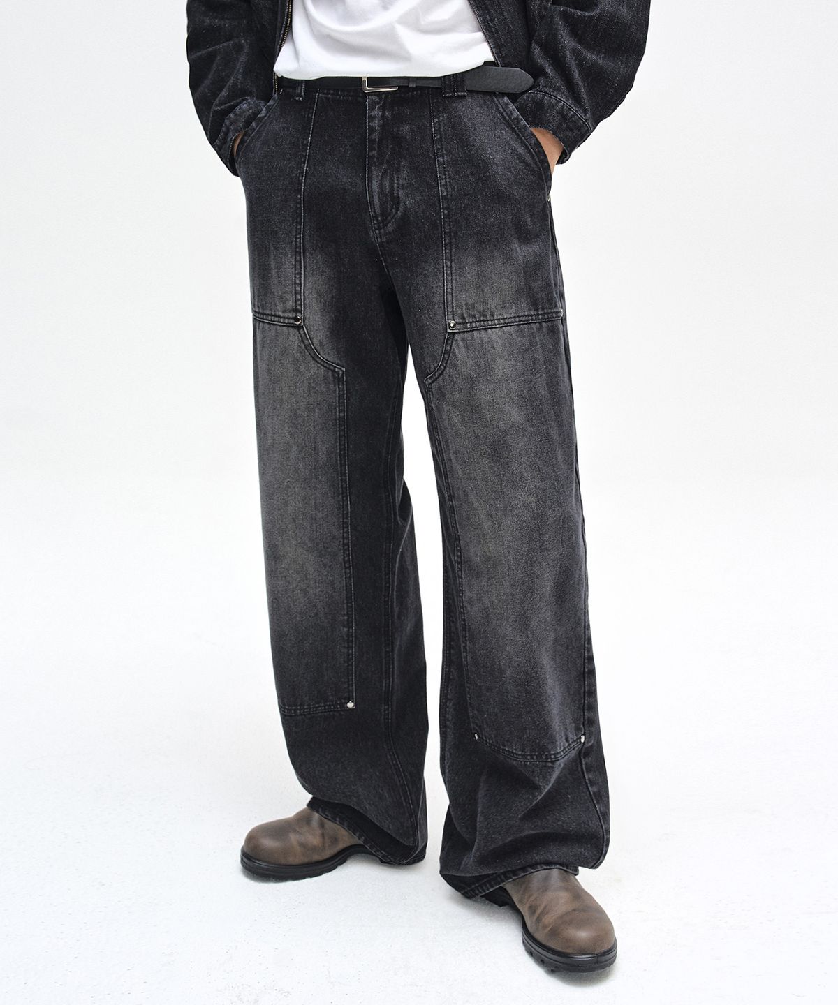 데케트(DECET) Double Knee Fatigue Wide Jeans DCPT052BlackA