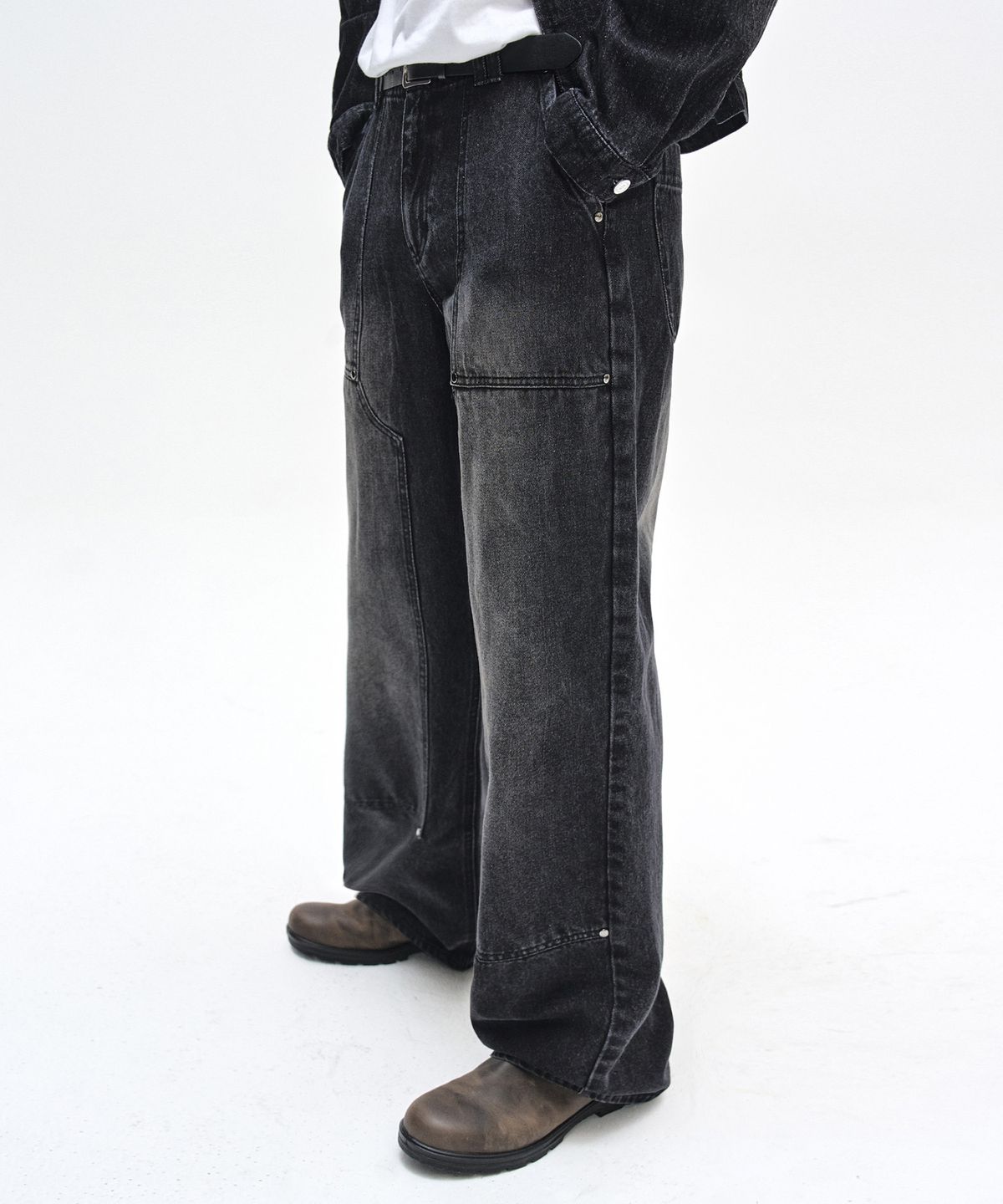 데케트(DECET) Double Knee Fatigue Wide Jeans DCPT052BlackA