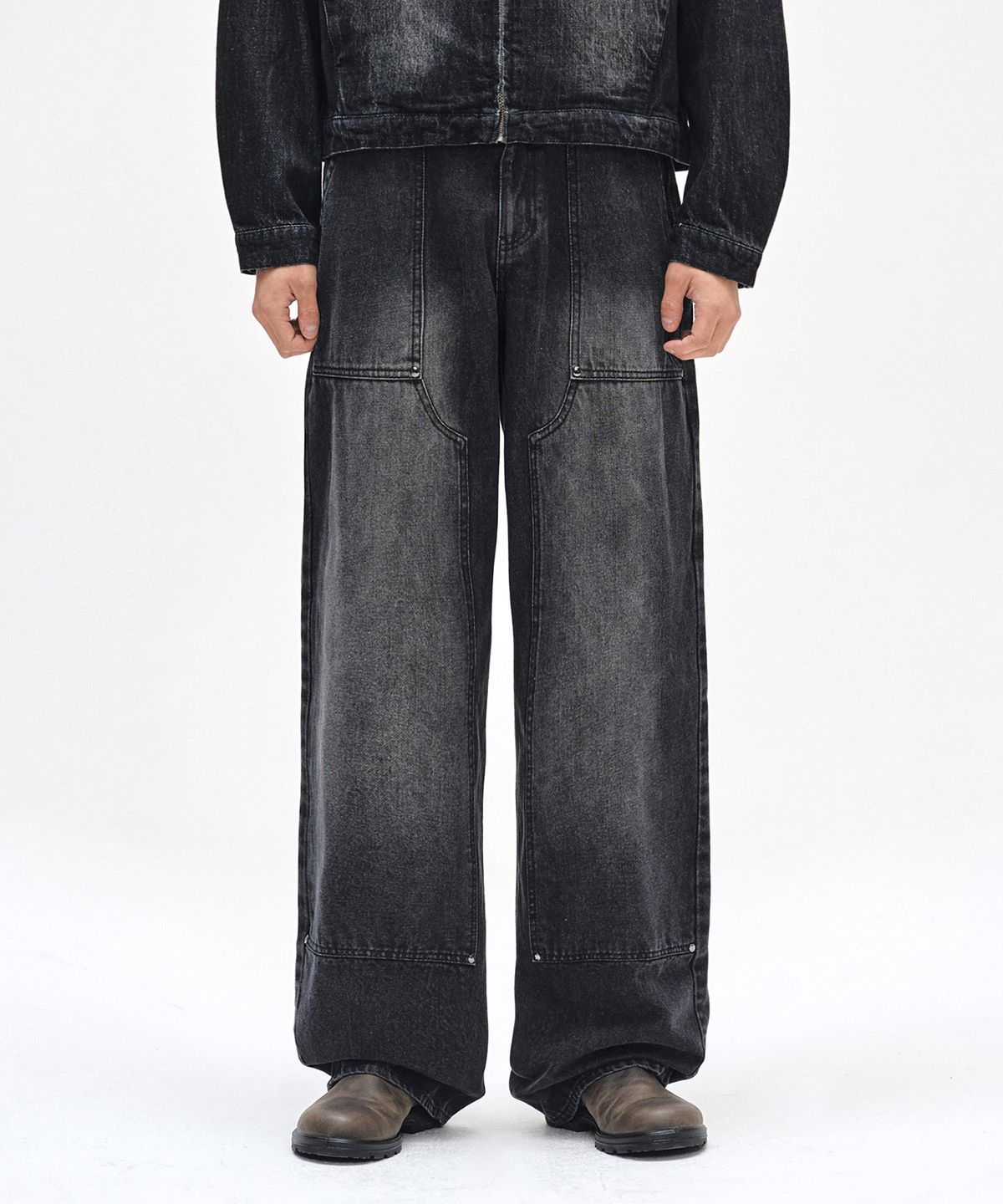 데케트(DECET) Double Knee Fatigue Wide Jeans DCPT052BlackA