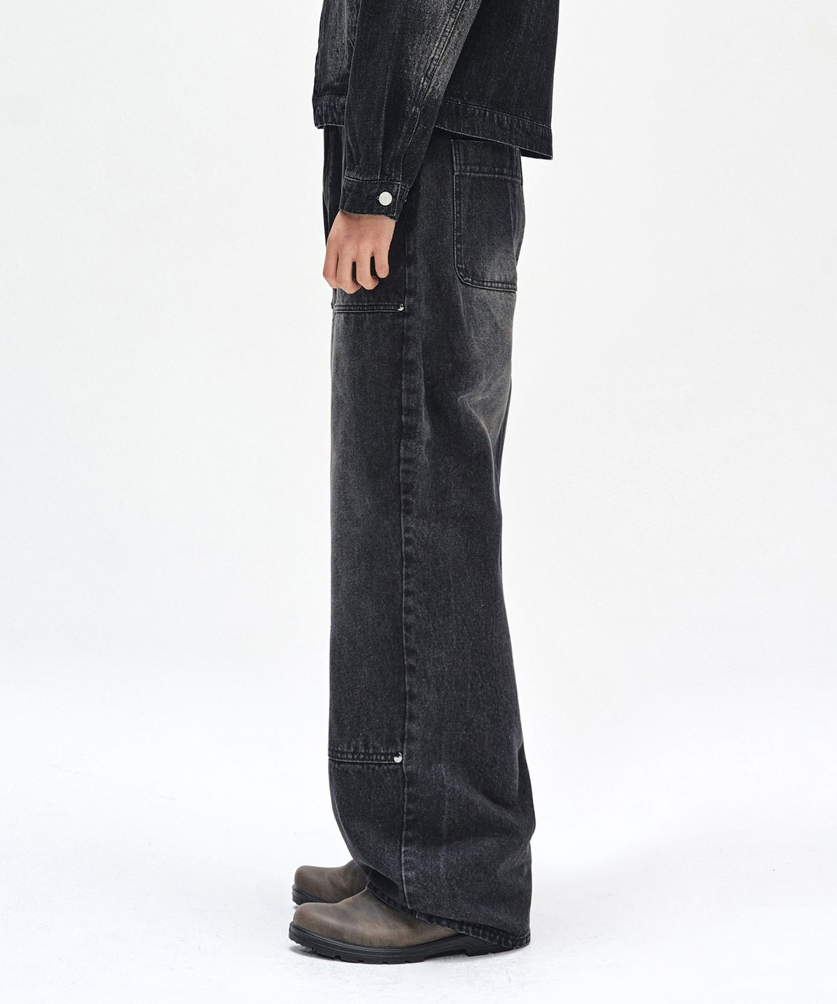 데케트(DECET) Double Knee Fatigue Wide Jeans DCPT052BlackA