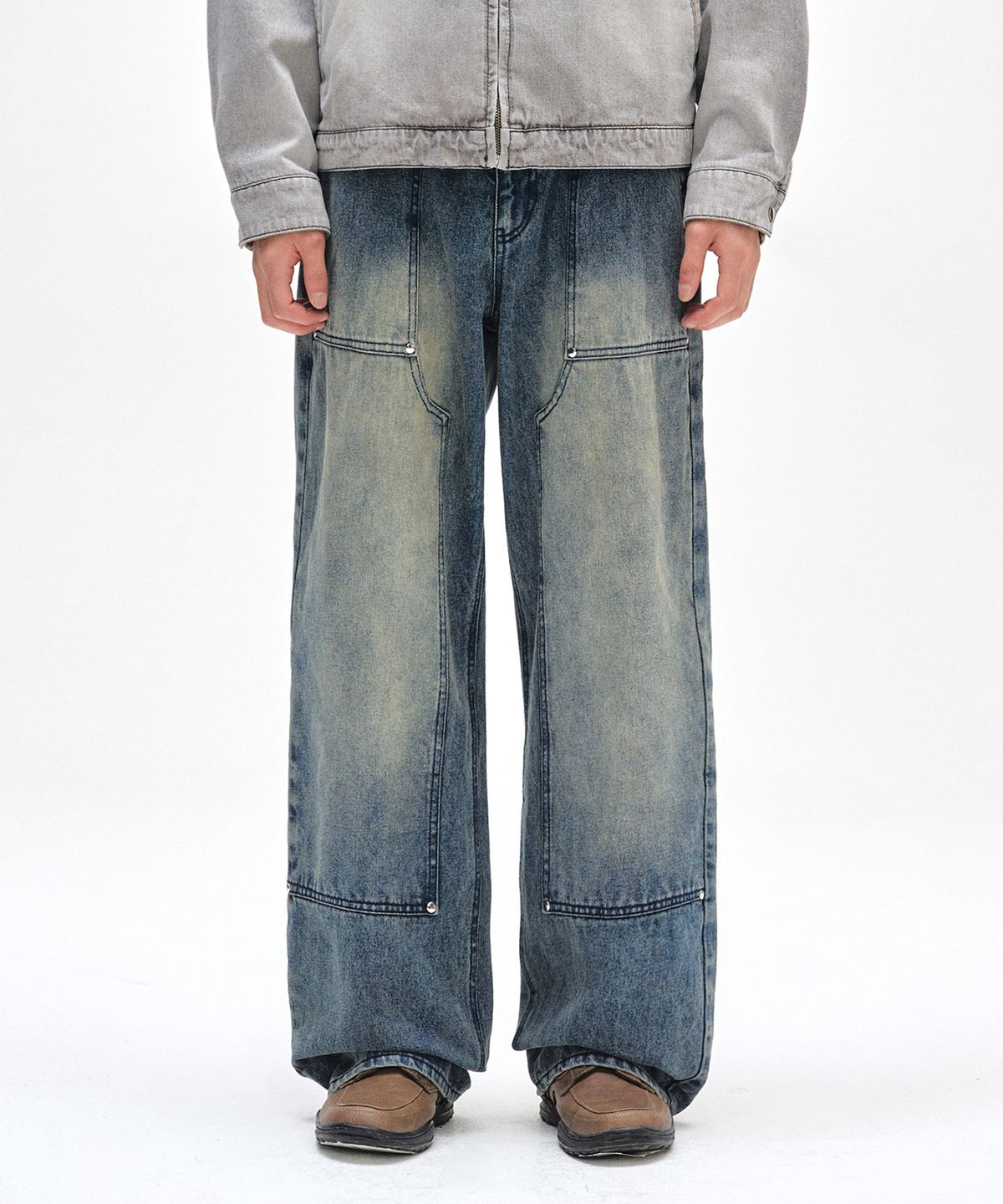 데케트(DECET) Double Knee Fatigue Wide Jeans DCPT052STNGRBlue