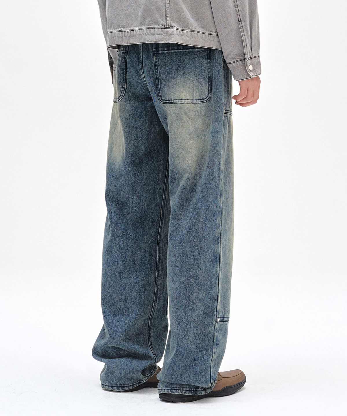 데케트(DECET) Double Knee Fatigue Wide Jeans DCPT052STNGRBlue