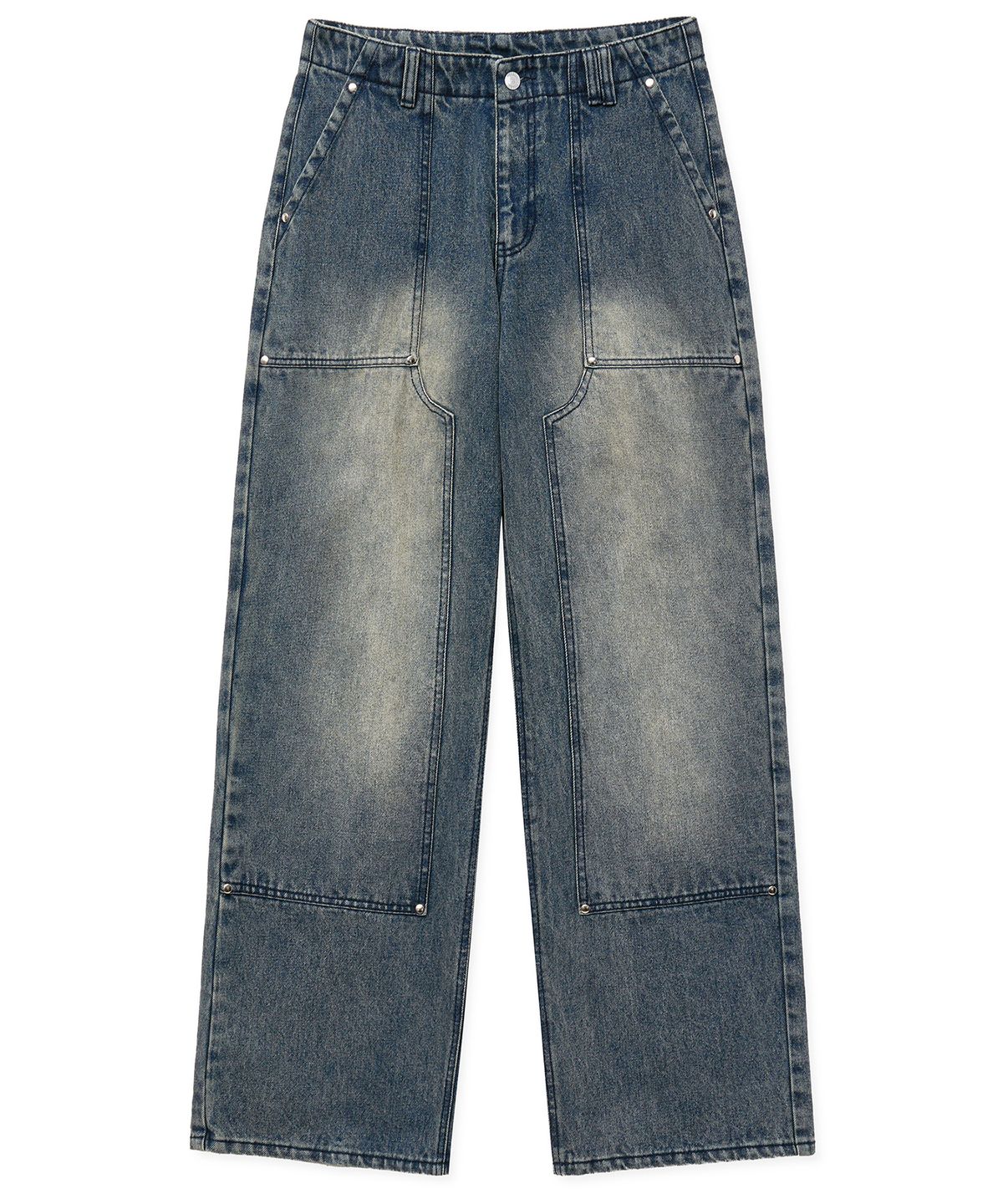 데케트(DECET) Double Knee Fatigue Wide Jeans DCPT052STNGRBlue