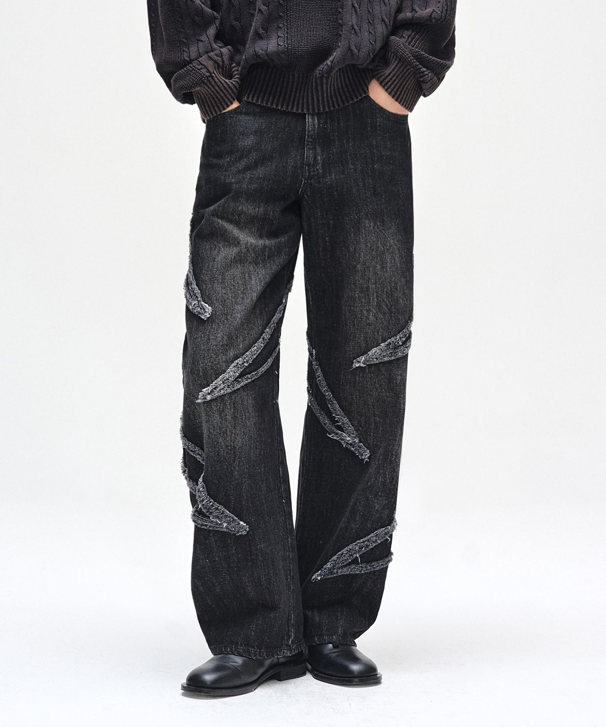 데케트(DECET) Fringe Applique Wide Jeans DCPT054BlackA
