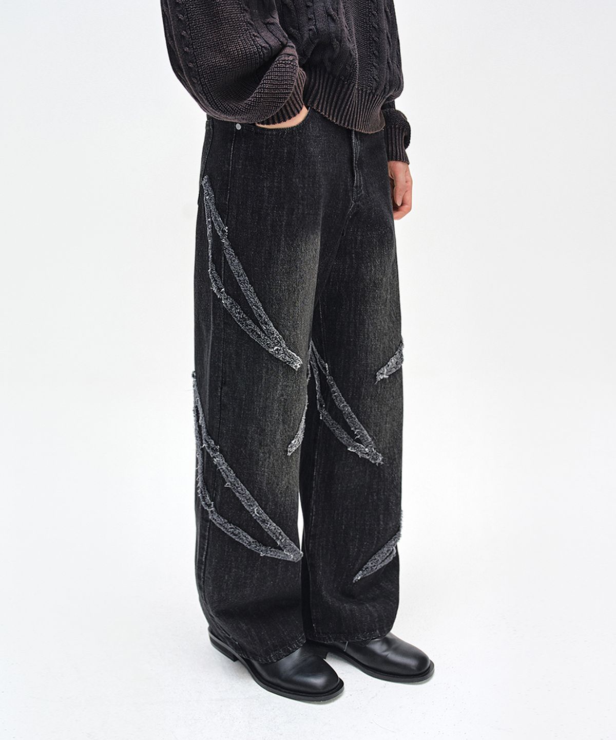 데케트(DECET) Fringe Applique Wide Jeans DCPT054BlackA