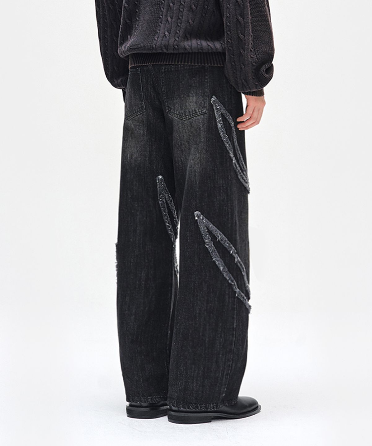 데케트(DECET) Fringe Applique Wide Jeans DCPT054BlackA