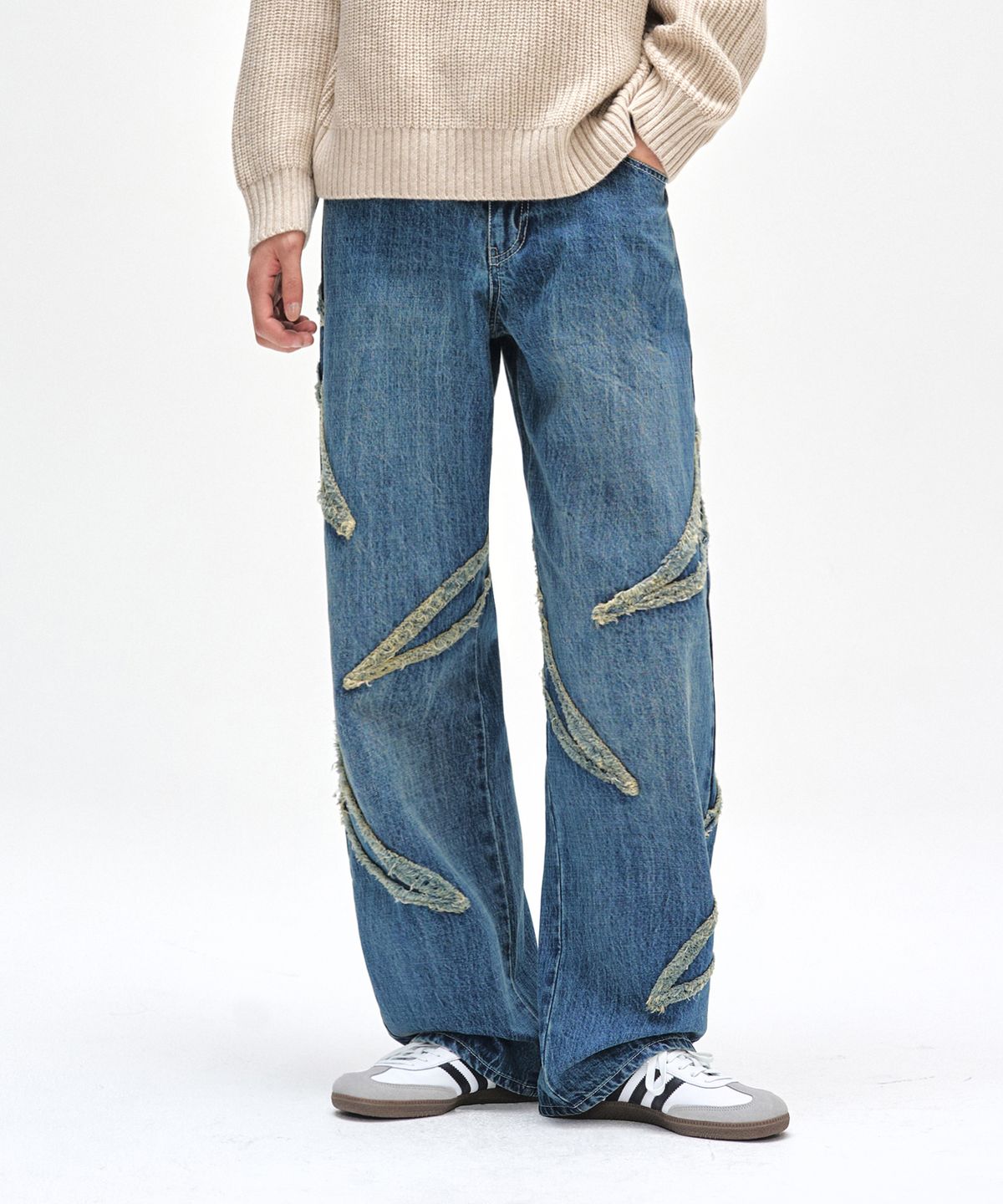 데케트(DECET) Fringe Applique Wide Jeans DCPT054BlueA