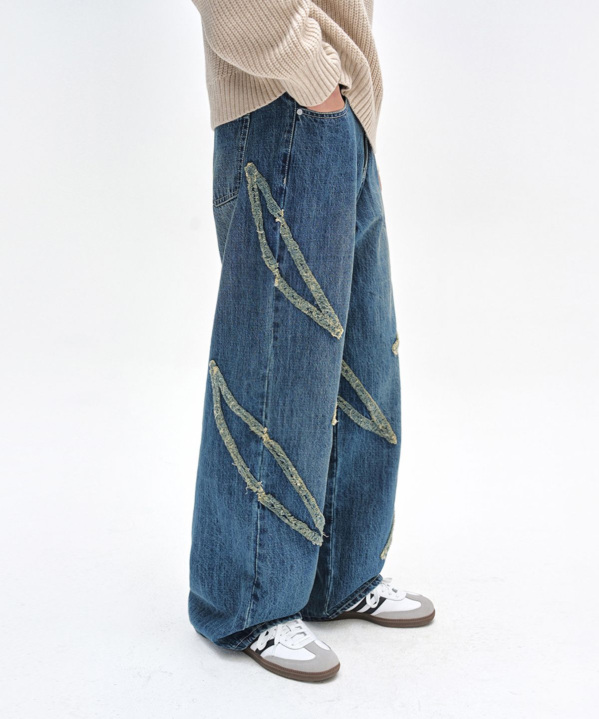 데케트(DECET) Fringe Applique Wide Jeans DCPT054BlueA
