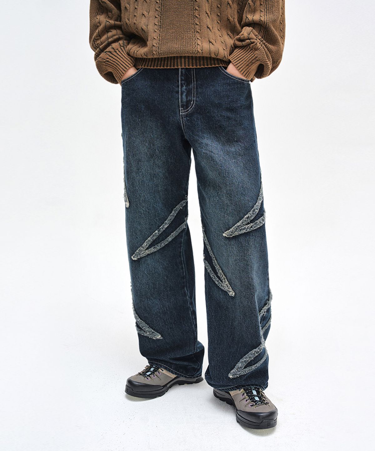 데케트(DECET) Fringe Applique Wide Jeans DCPT054DBlueA