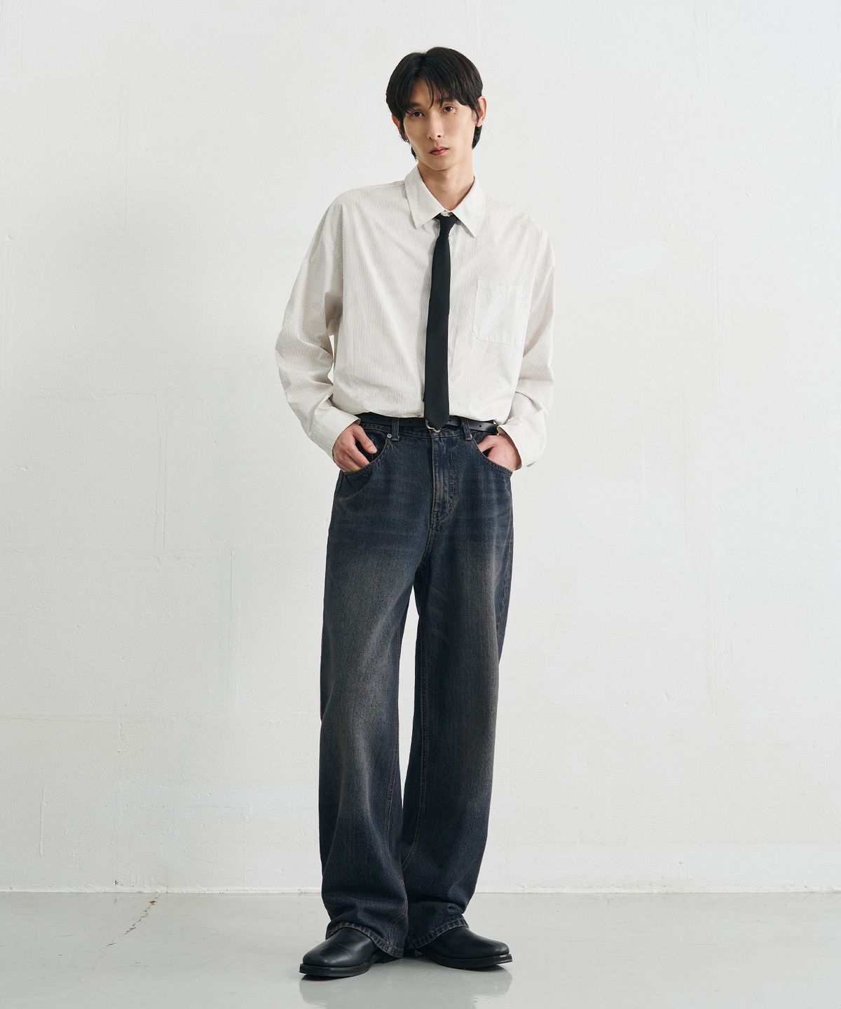 드로우핏(DRAW FIT) 콘트라스트 세미 와이드 워싱 데님 팬츠 [RUSTY INDIGO]