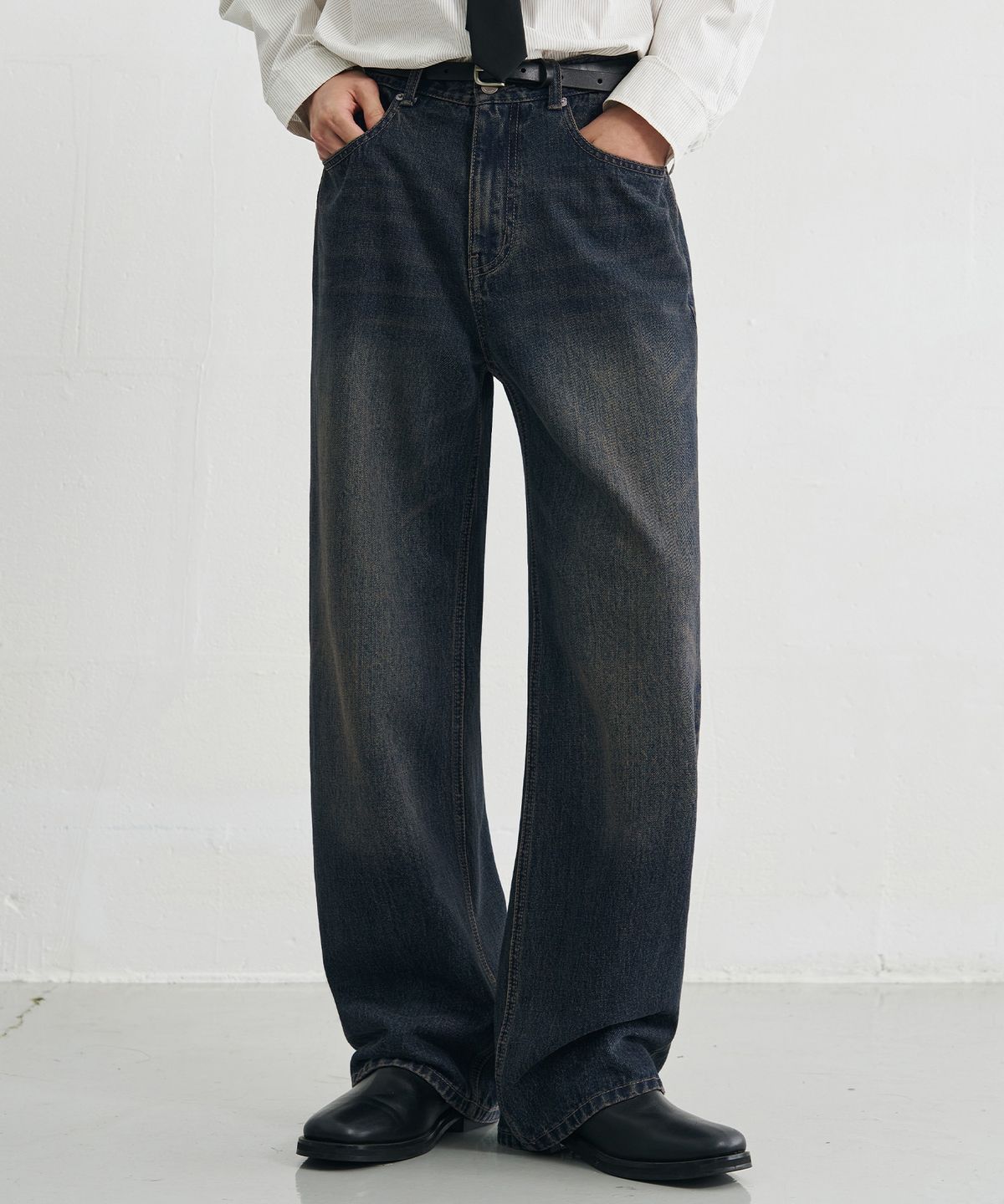 드로우핏(DRAW FIT) 콘트라스트 세미 와이드 워싱 데님 팬츠 [RUSTY INDIGO]