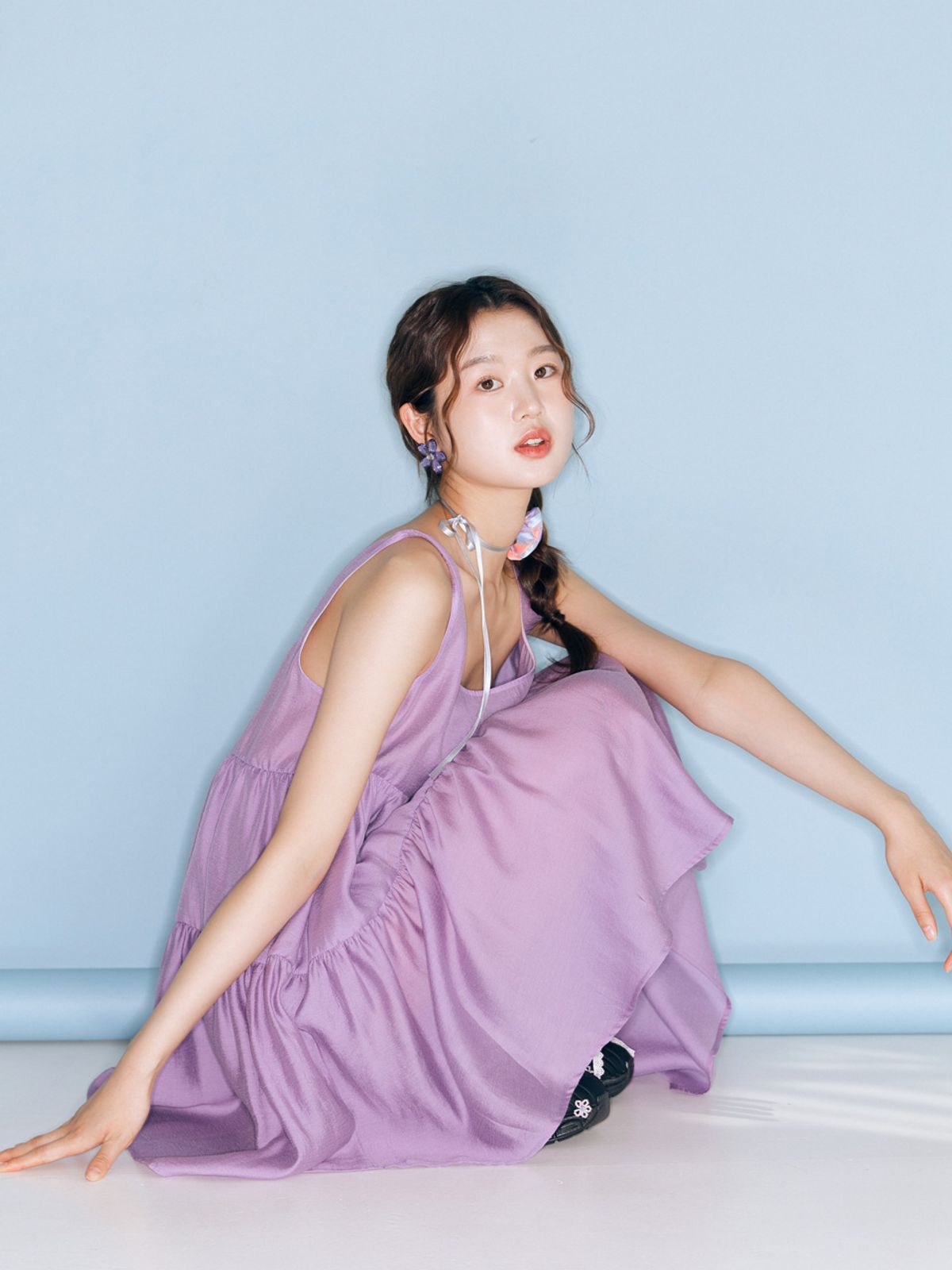 봄날 부티크(BOMNAL BOUTIQUE) 풍선 라인 미디 드레스 _ 바이올렛