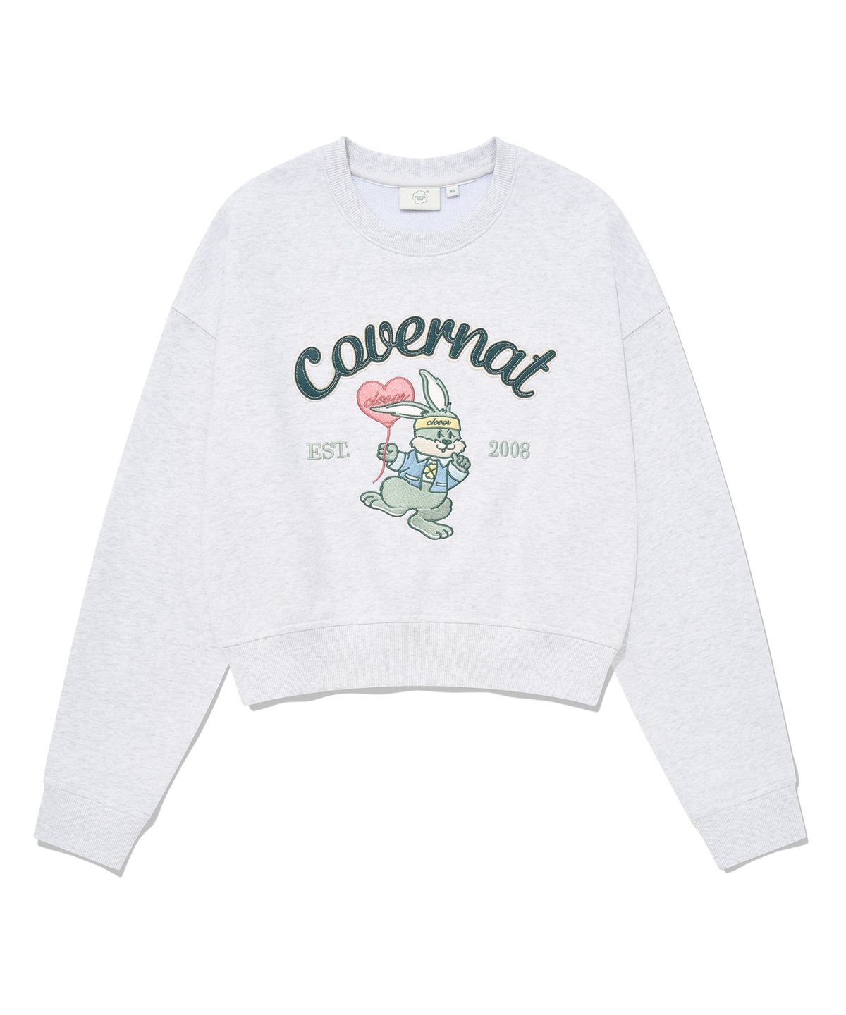 커버낫 우먼(COVERNAT WOMAN) 우먼 크롭 클로버니 자수 맨투맨 Heather Gray