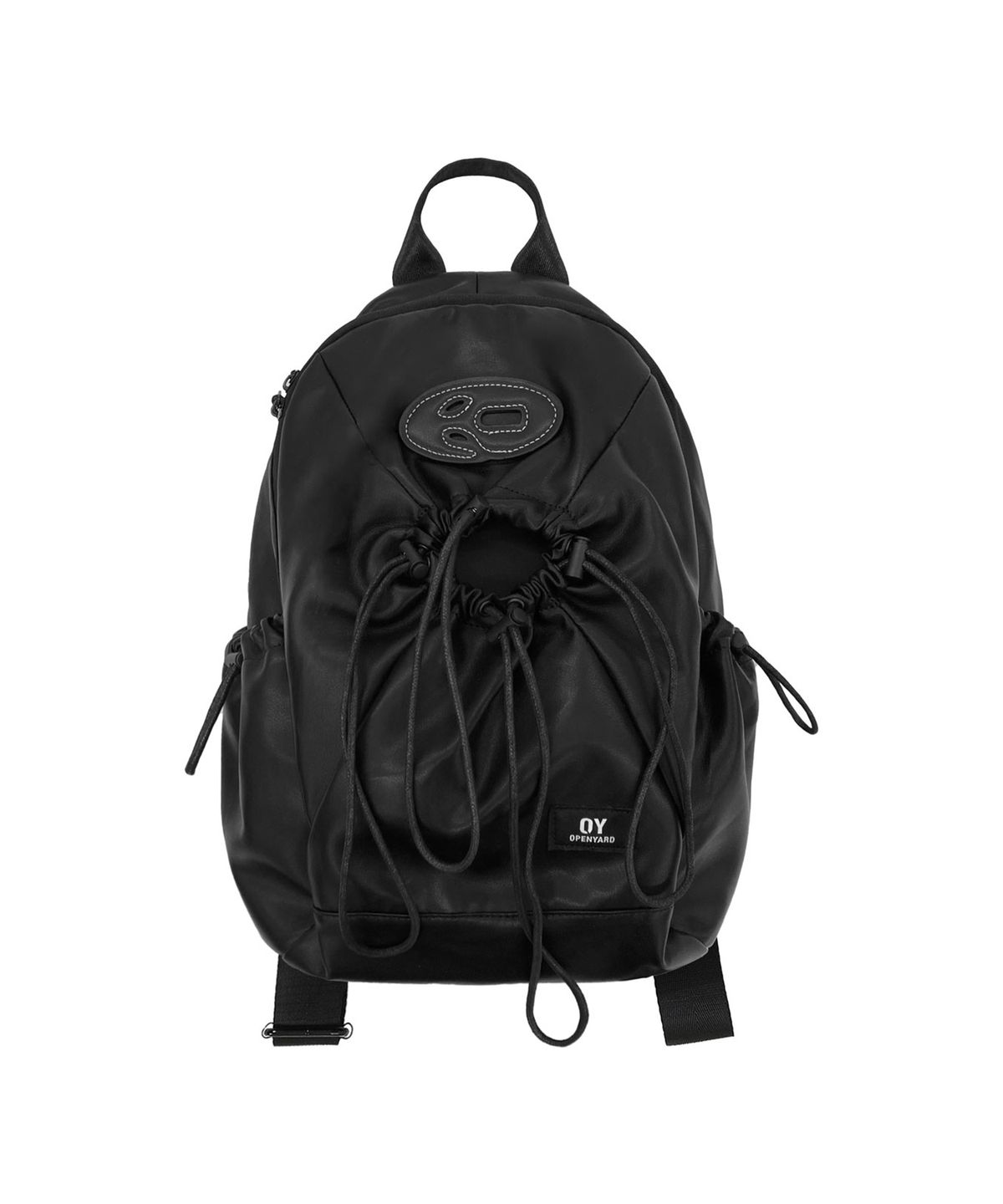 오픈야드(오와이)(OPENYARD(OY)) LEATHER 4 STRING LOGO BACKPACK - BLACK