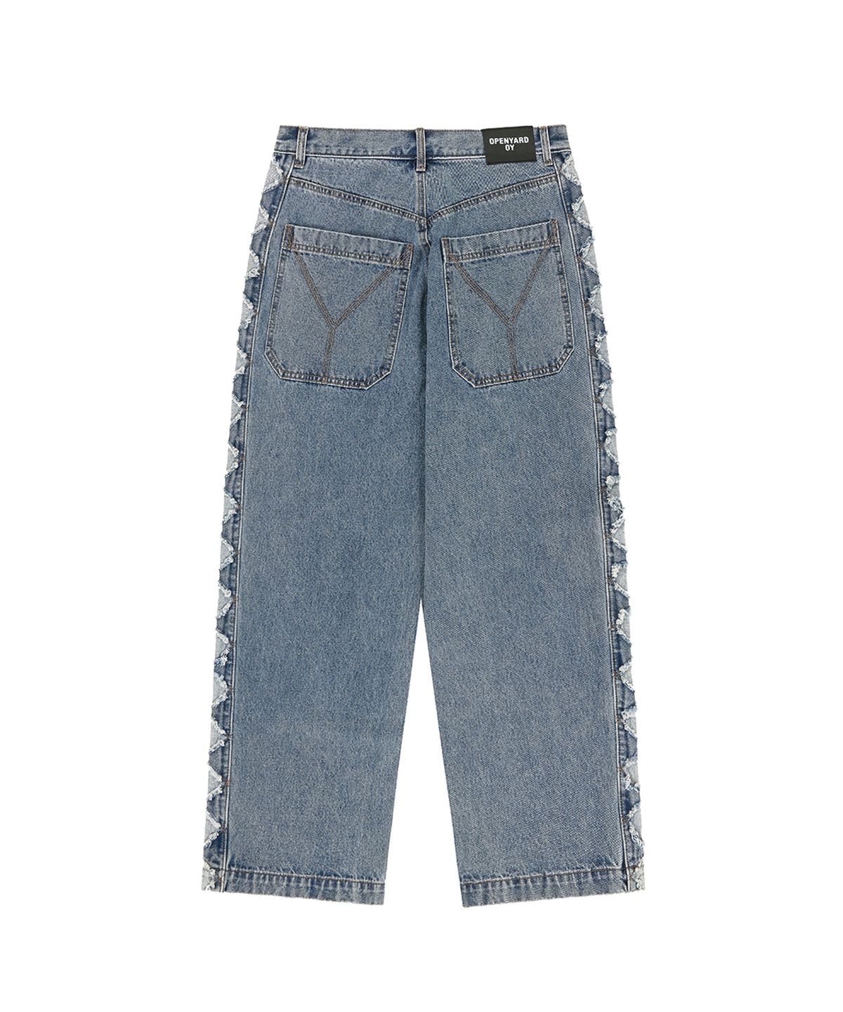 오픈야드(오와이)(OPENYARD(OY)) DIAMOND CUTTING WASHED DENIM JEANS - BLUE