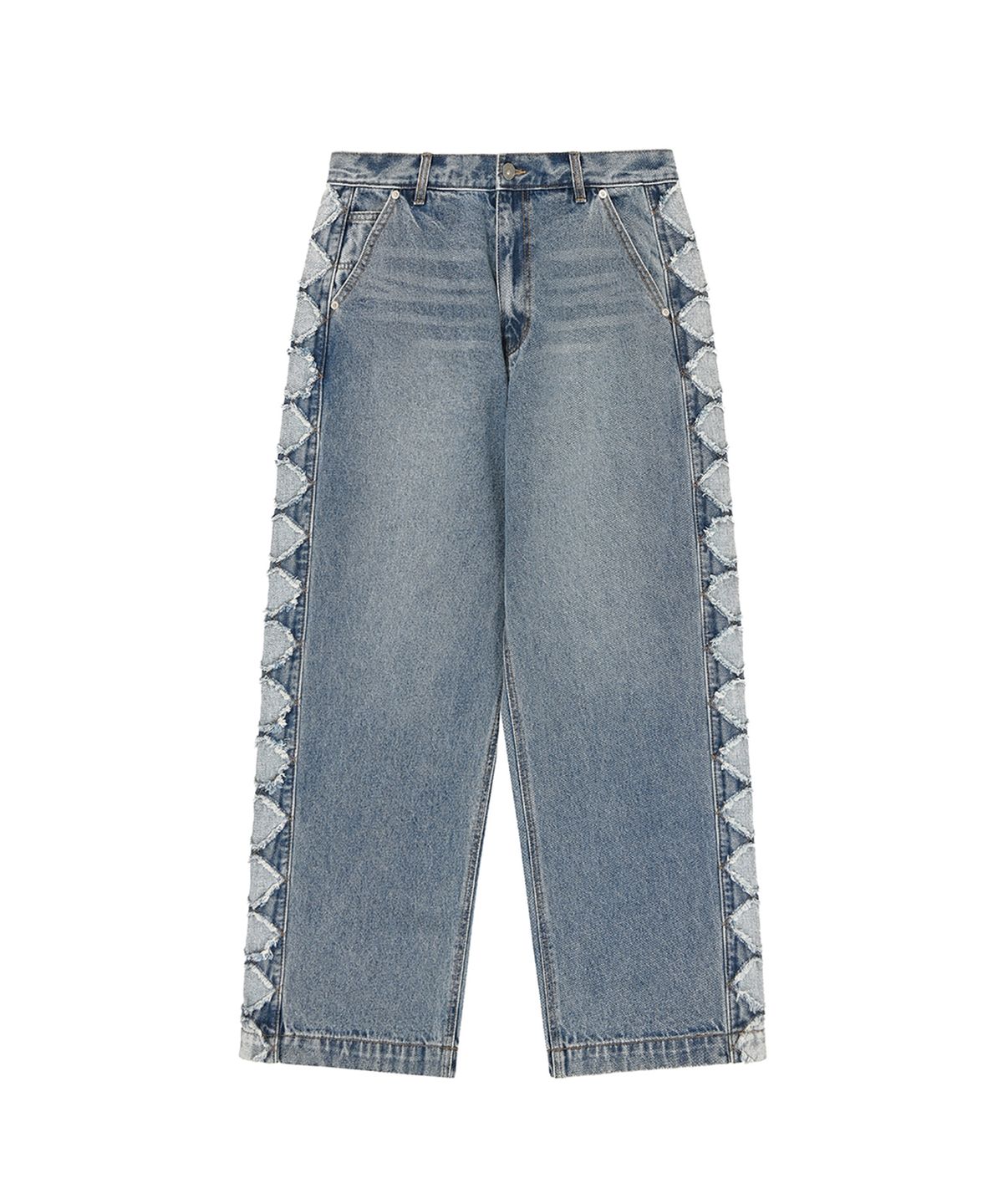 오픈야드(오와이)(OPENYARD(OY)) DIAMOND CUTTING WASHED DENIM JEANS - BLUE