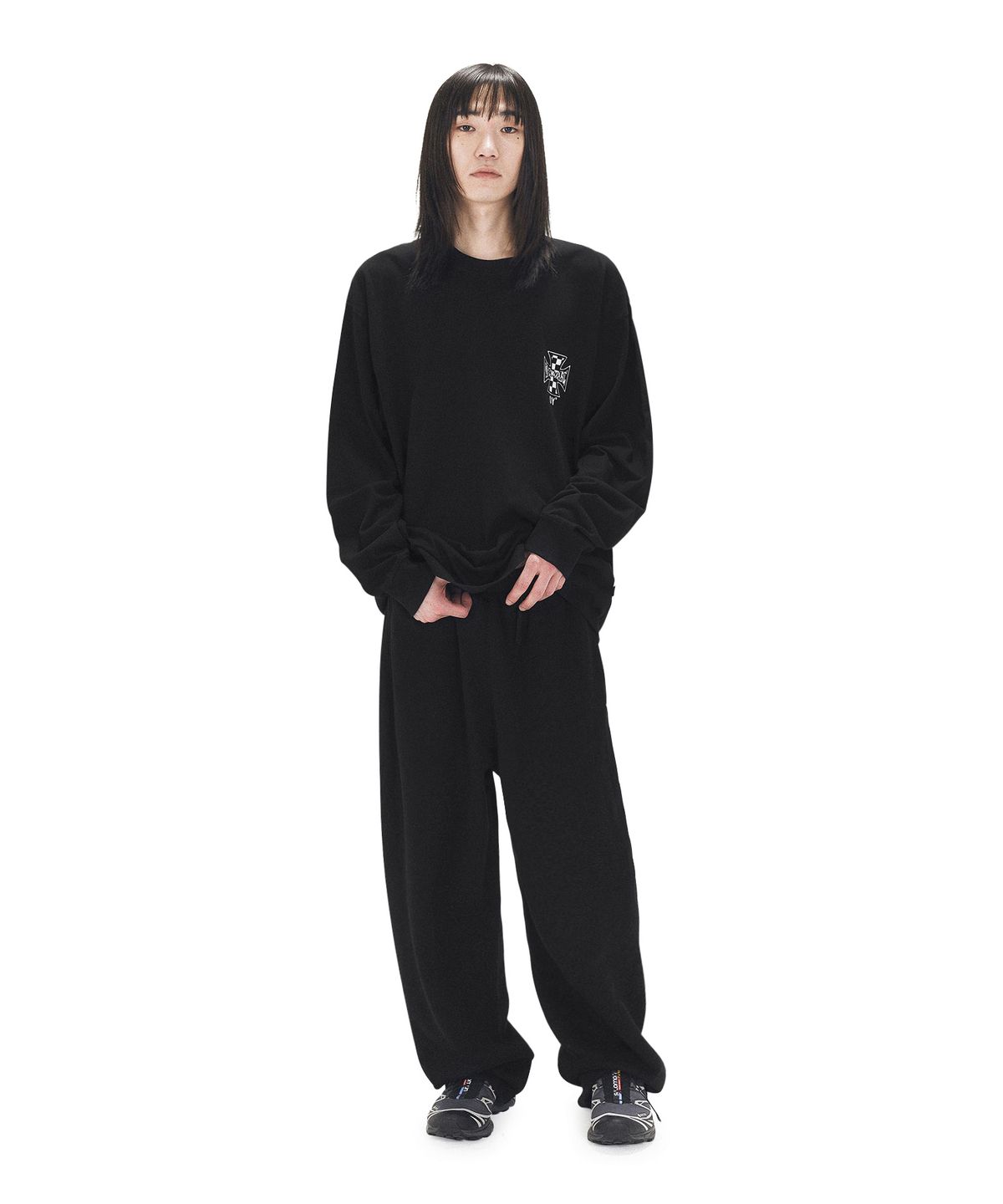 오픈야드(오와이)(OPENYARD(OY)) CHECK CROSS LONG SLEEVE - BLACK
