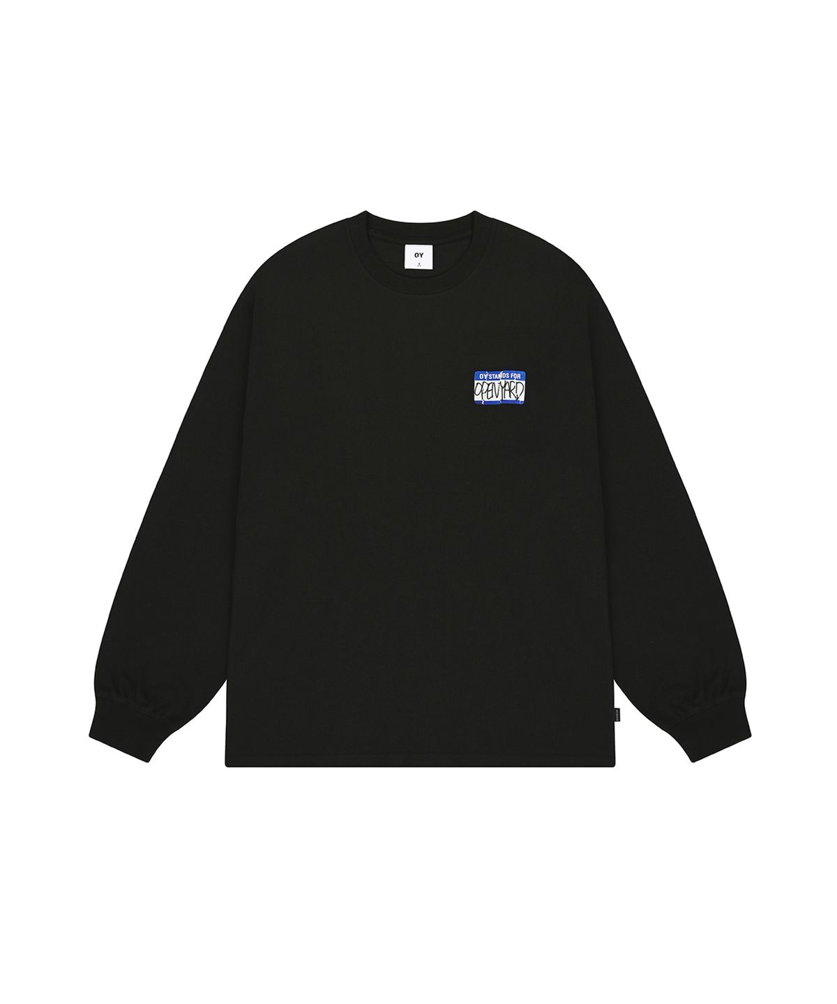 오픈야드(오와이)(OPENYARD(OY)) TORN NAME TAG LONG SLEEVE - BLACK