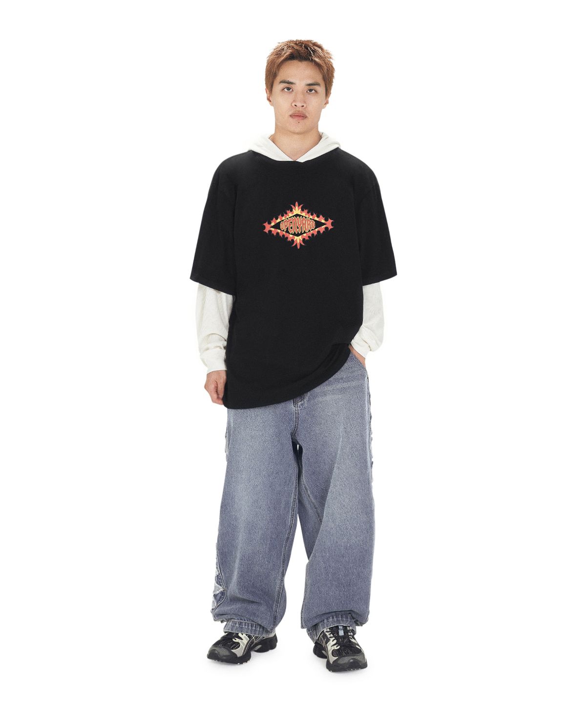 오픈야드(오와이)(OPENYARD(OY)) WAFFLE LAYERED HOODED LONG SLEEVE - BLACK