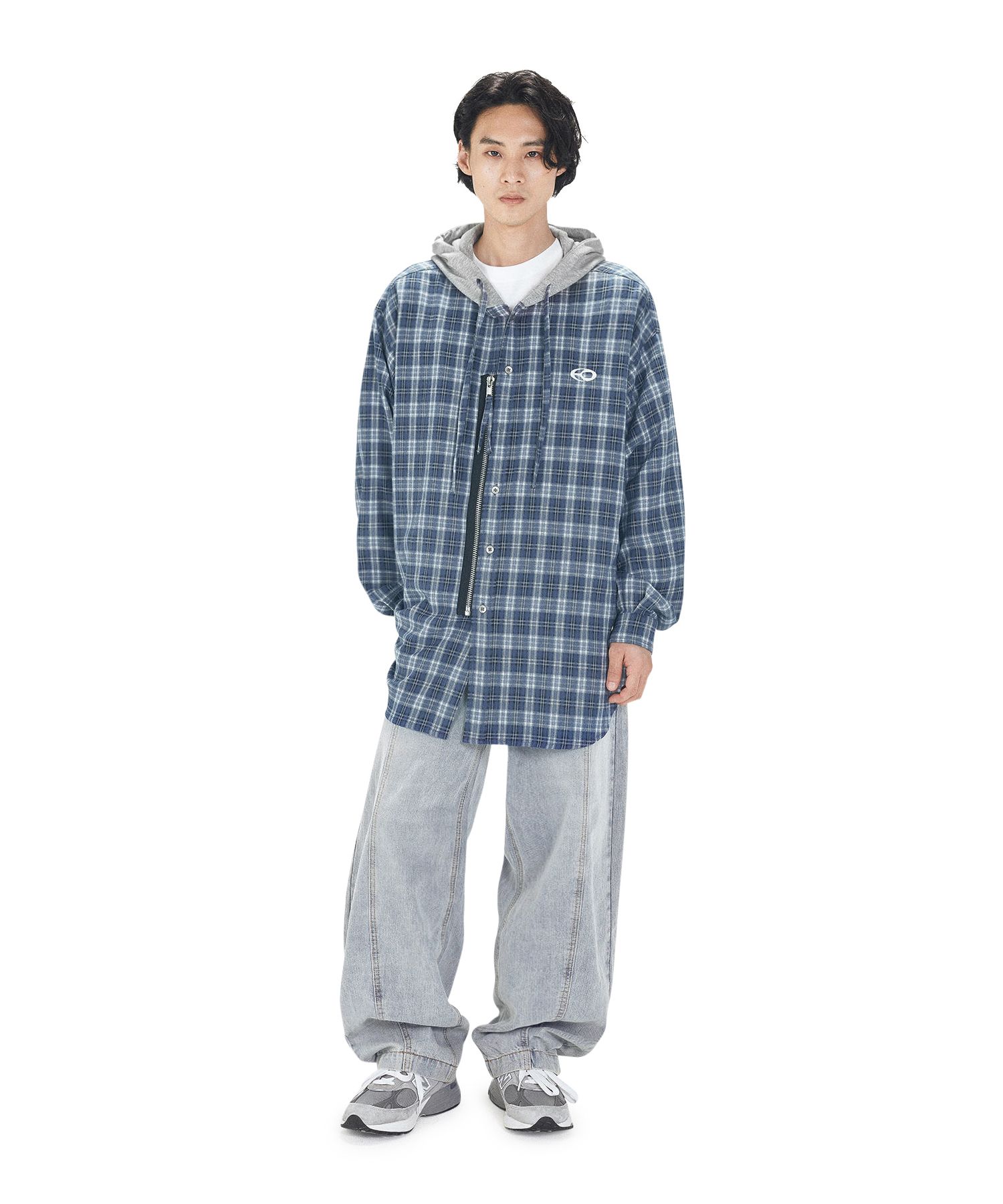 MUSINSA | OY S.L CHECK ZIPPER HOODIE SHIRTS - BLUE