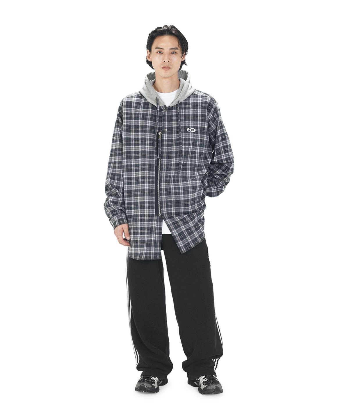 오픈야드(오와이)(OPENYARD(OY)) S.L CHECK ZIPPER HOODIE SHIRTS - GREY
