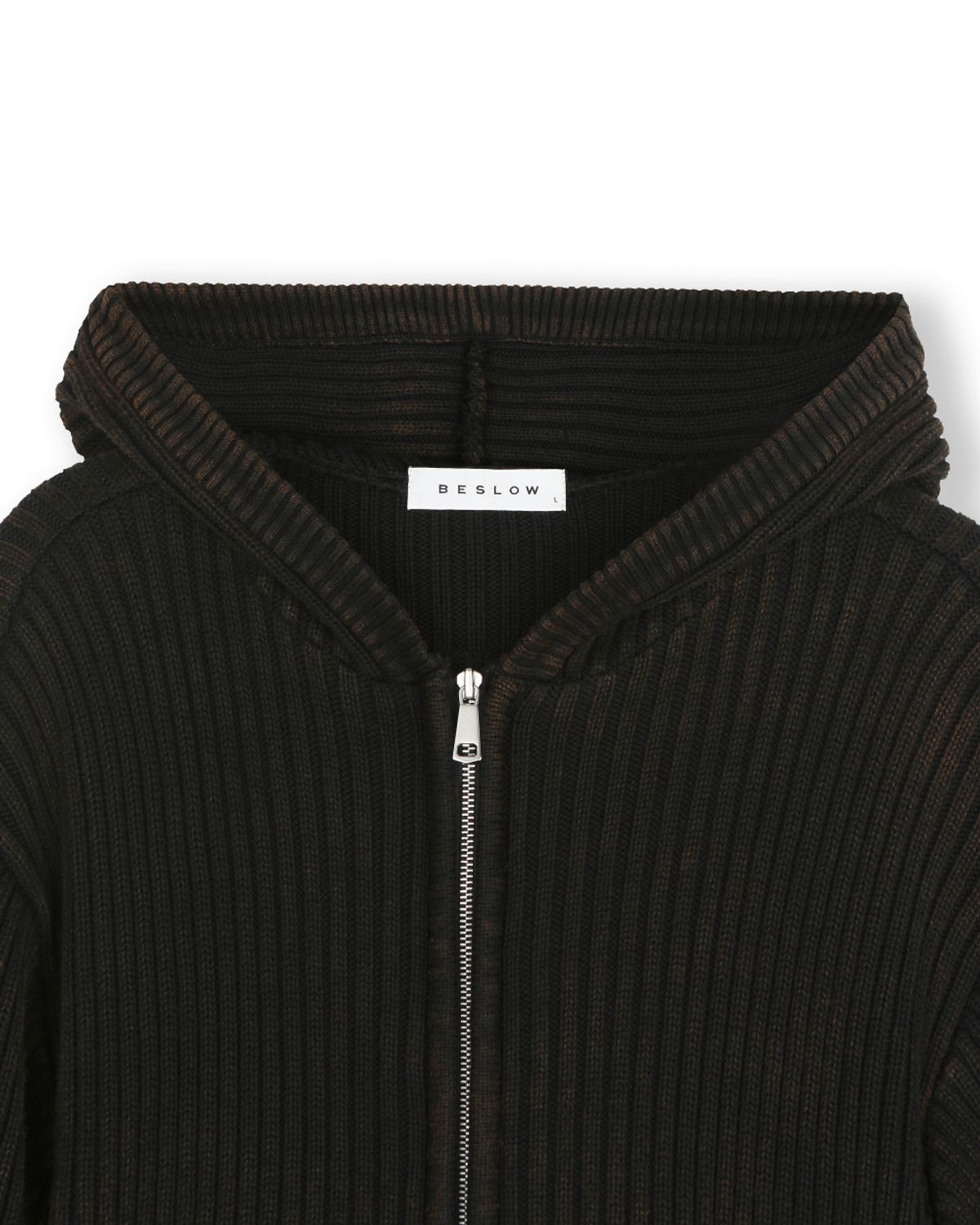 비슬로우(BESLOW) OVERSIZED HOOD KNIT ZIP UP BLACK BROWN