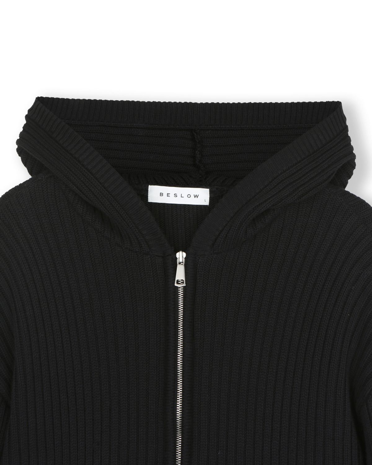 비슬로우(BESLOW) OVERSIZED HOOD KNIT ZIP UP BLACK