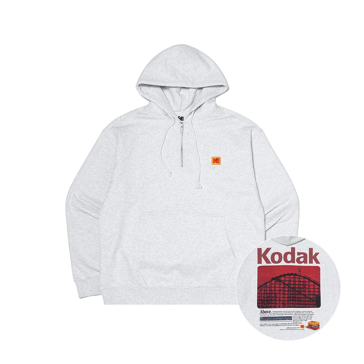코닥(KODAK) 코다크롬 필름 그래픽 반집업 후드 WHITE MELANGE