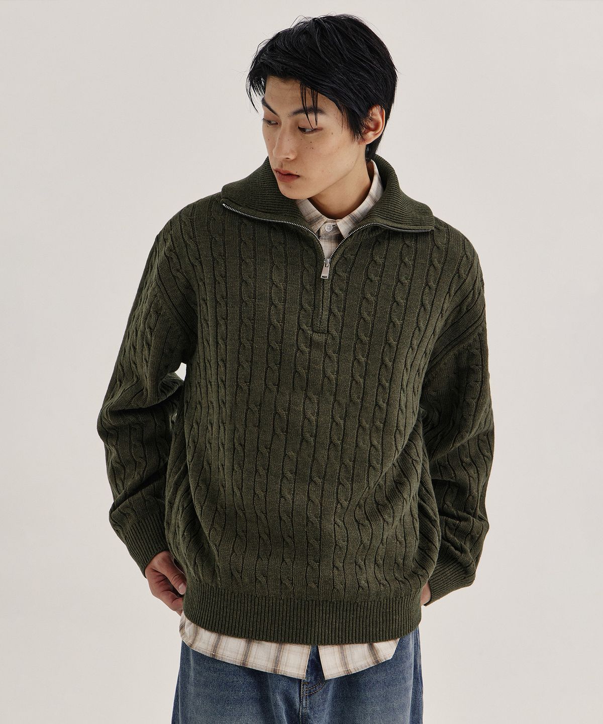 키뮤어(KIIMUIR) 워셔블 케이블니트 하프집업_6 COLOR