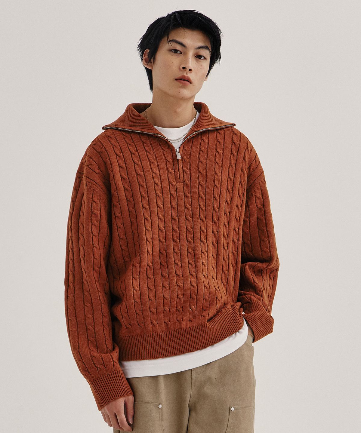 키뮤어(KIIMUIR) 워셔블 케이블니트 하프집업_6 COLOR