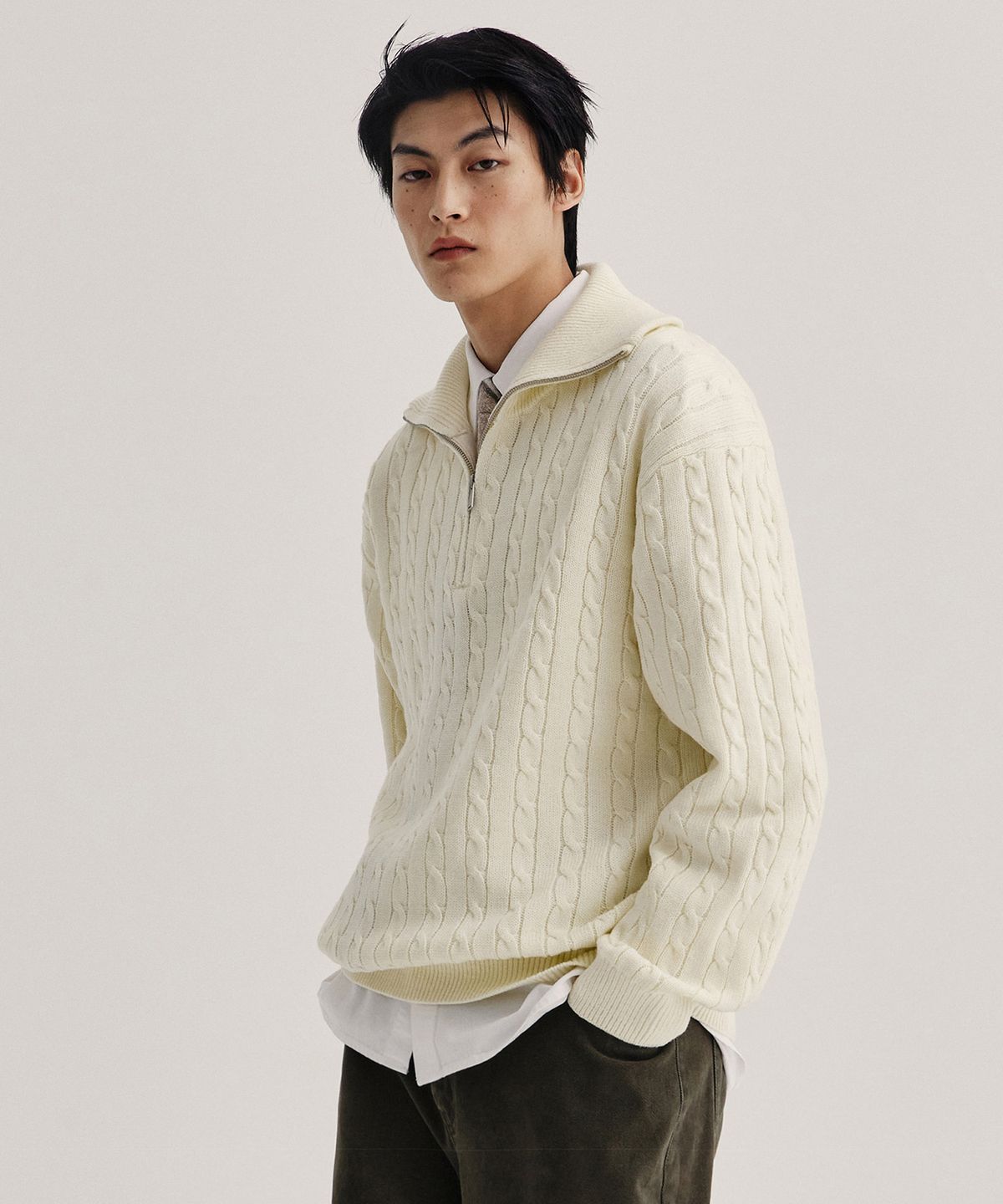 키뮤어(KIIMUIR) 워셔블 케이블니트 하프집업_6 COLOR