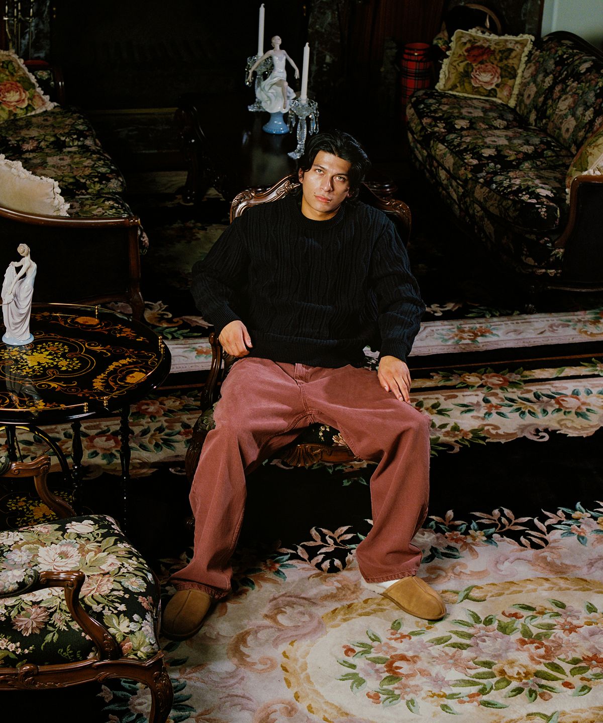 위캔더스(WKNDRS) PIERROT DENIM PANTS (BURGUNDY)