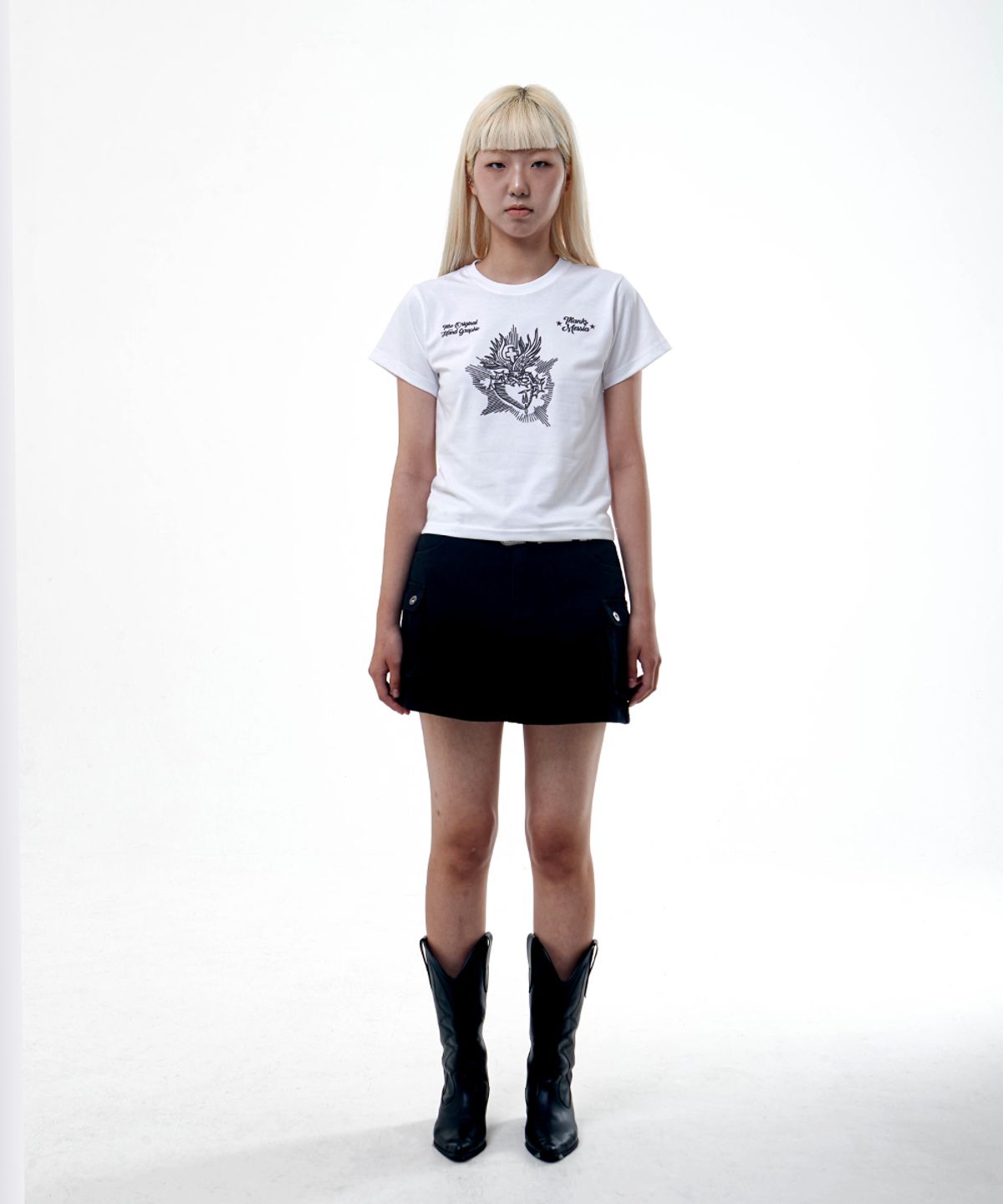 땡스메시아(THANKS MESSIA) ARCHIVE HEART CROP TSHIRT-WHITE