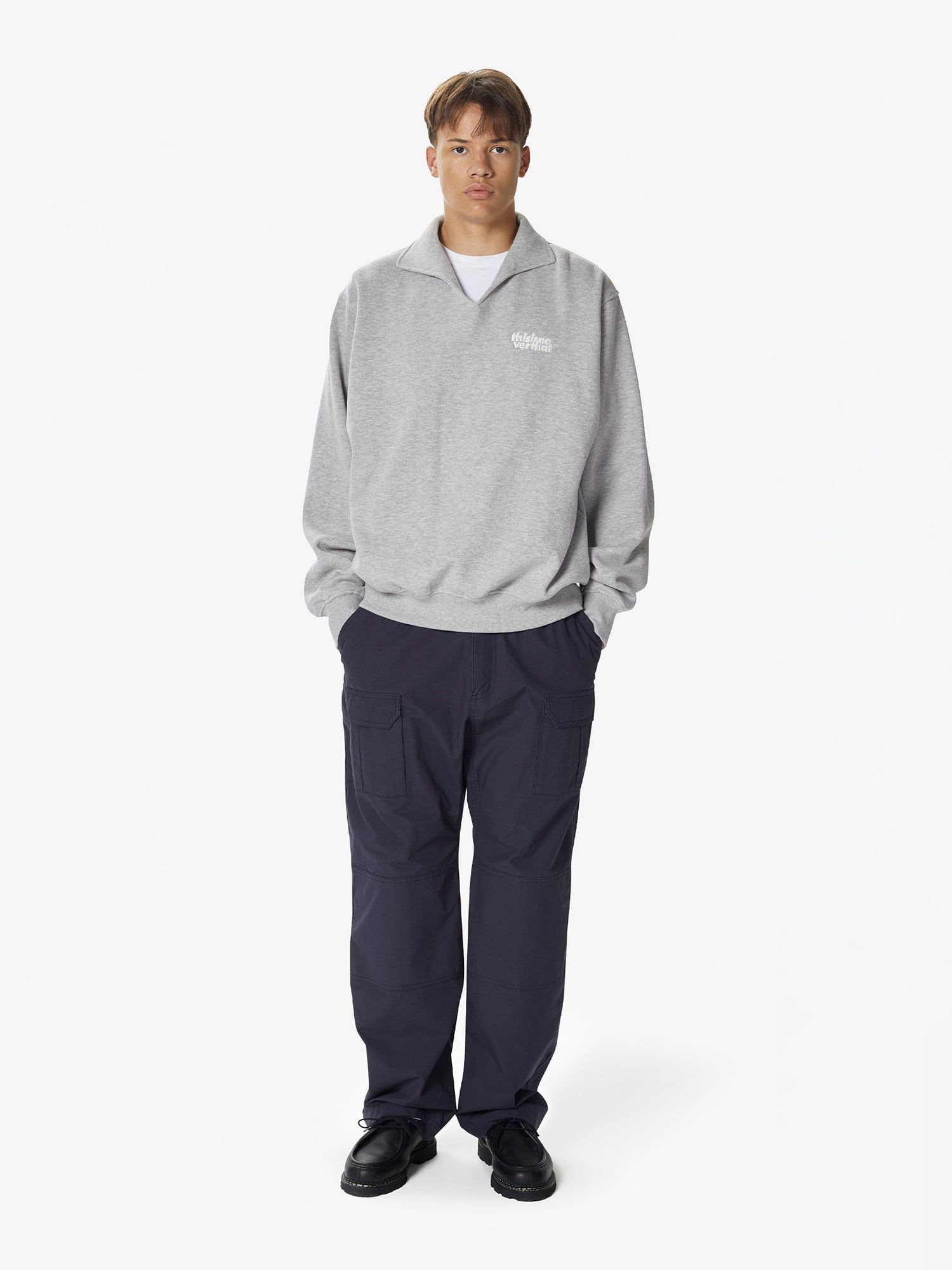 MUSINSA | thisisneverthat® Open Collar Sweatshirt Heather Gray