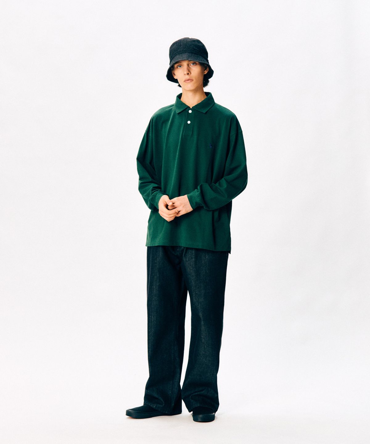 에스피오나지(ESPIONAGE) Over LS Pique Polo Shirt Forest