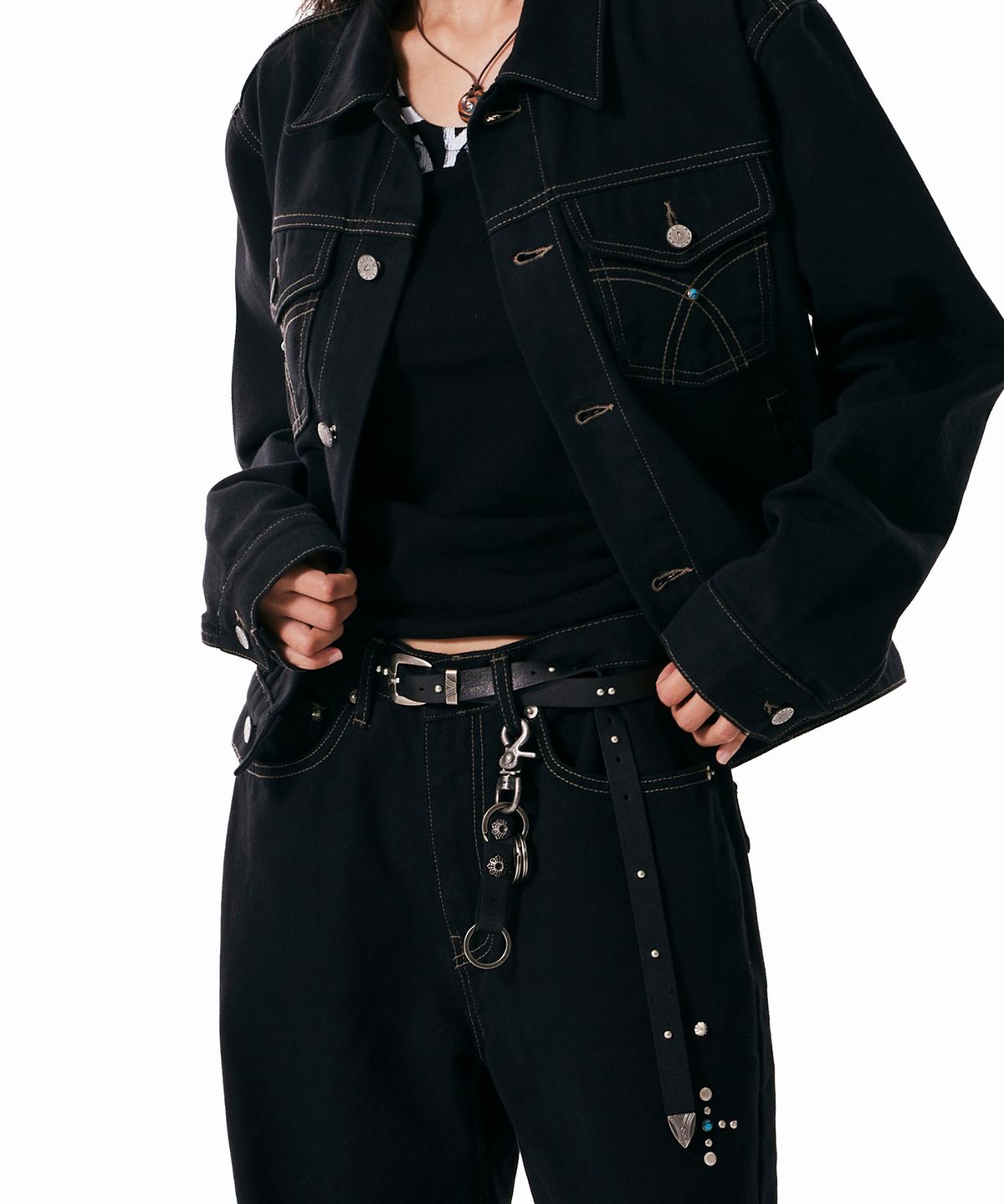 아캄(AAKAM) Western Studded Leather Belt (Black)