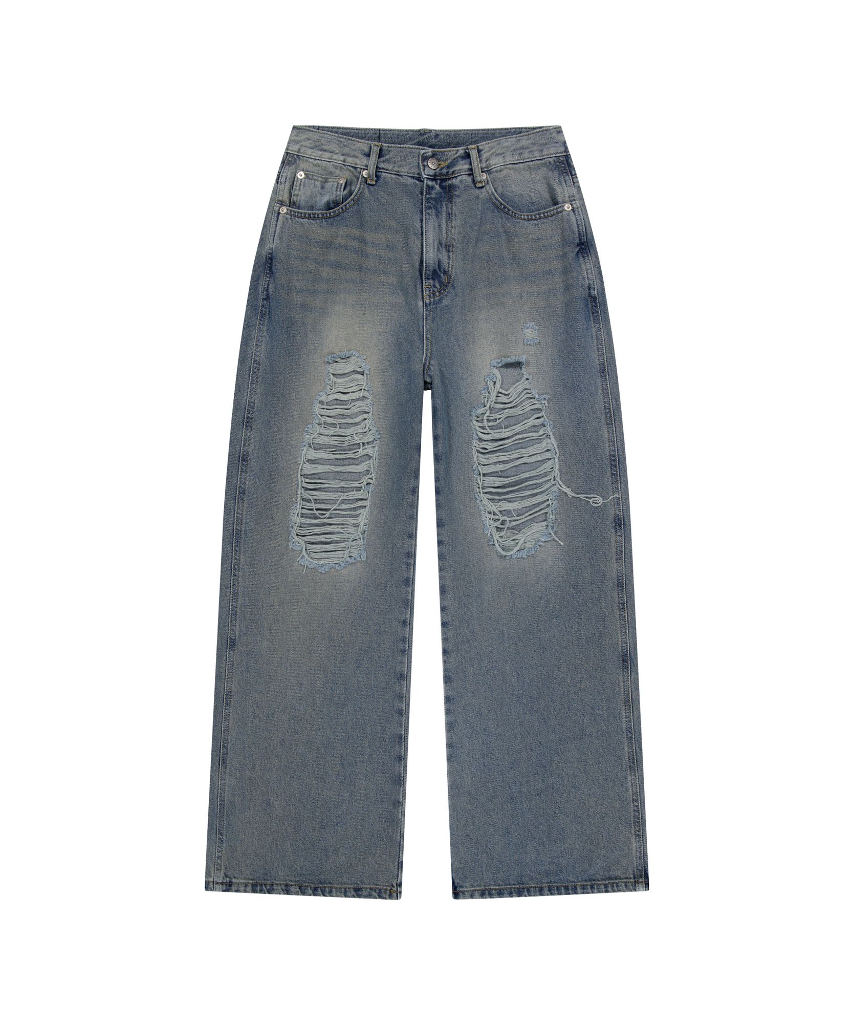 ◆AAKAM◆ Distressed Denim Pants Blue MUSINSA | AAKAM Distressed Camo Patch Denim Pants (Blue)