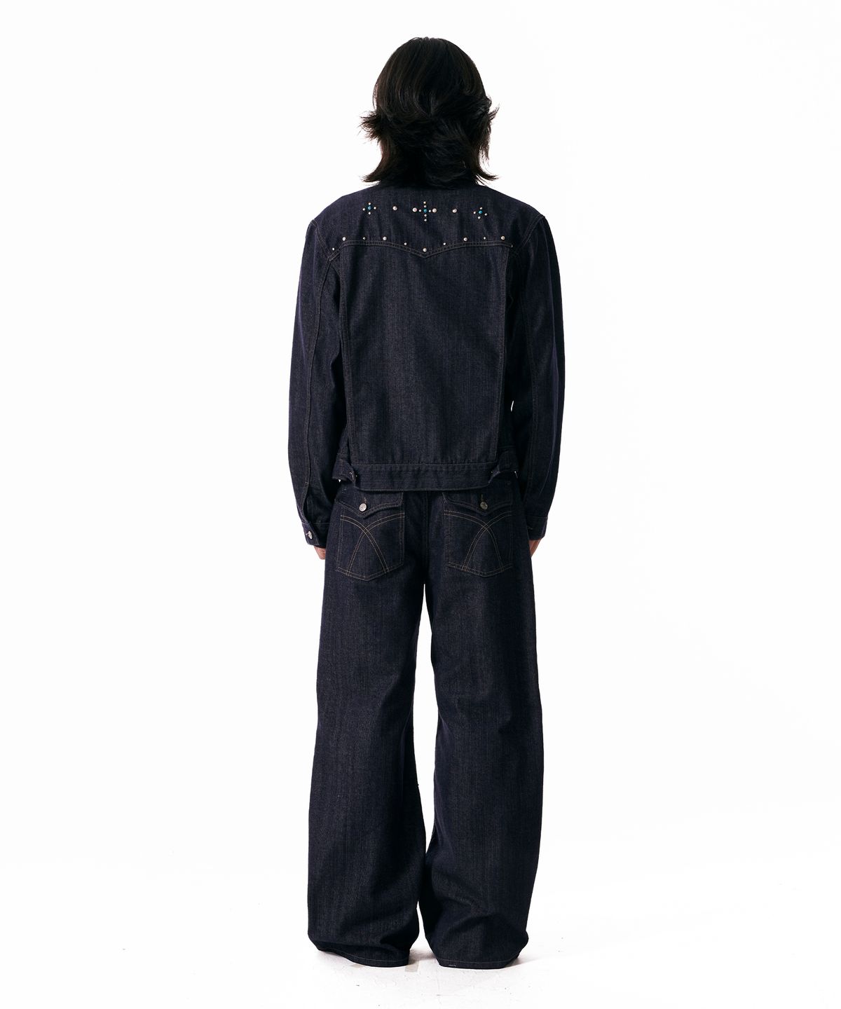 아캄(AAKAM) Western Studded Denim Pants (Dark Blue)
