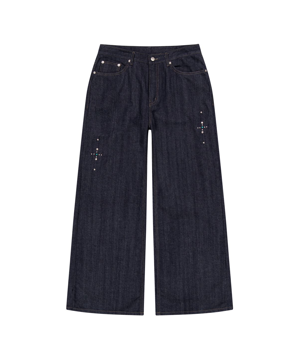 아캄(AAKAM) Western Studded Denim Pants (Dark Blue)