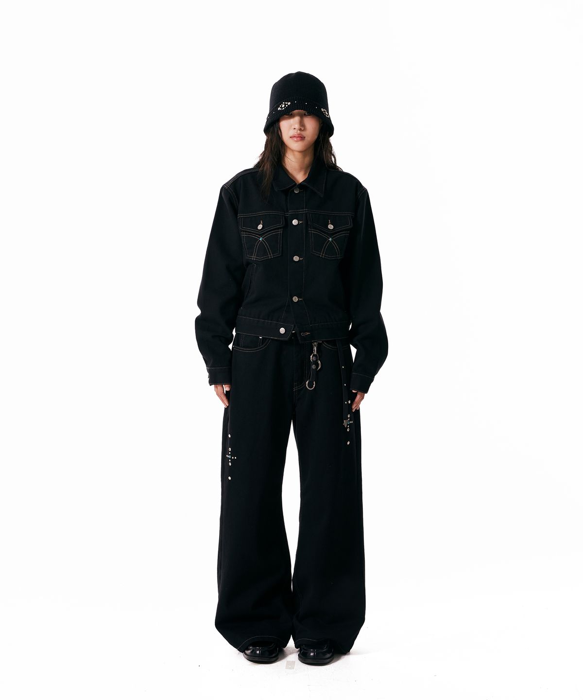 아캄(AAKAM) Western Studded Cotton Pants (Black)